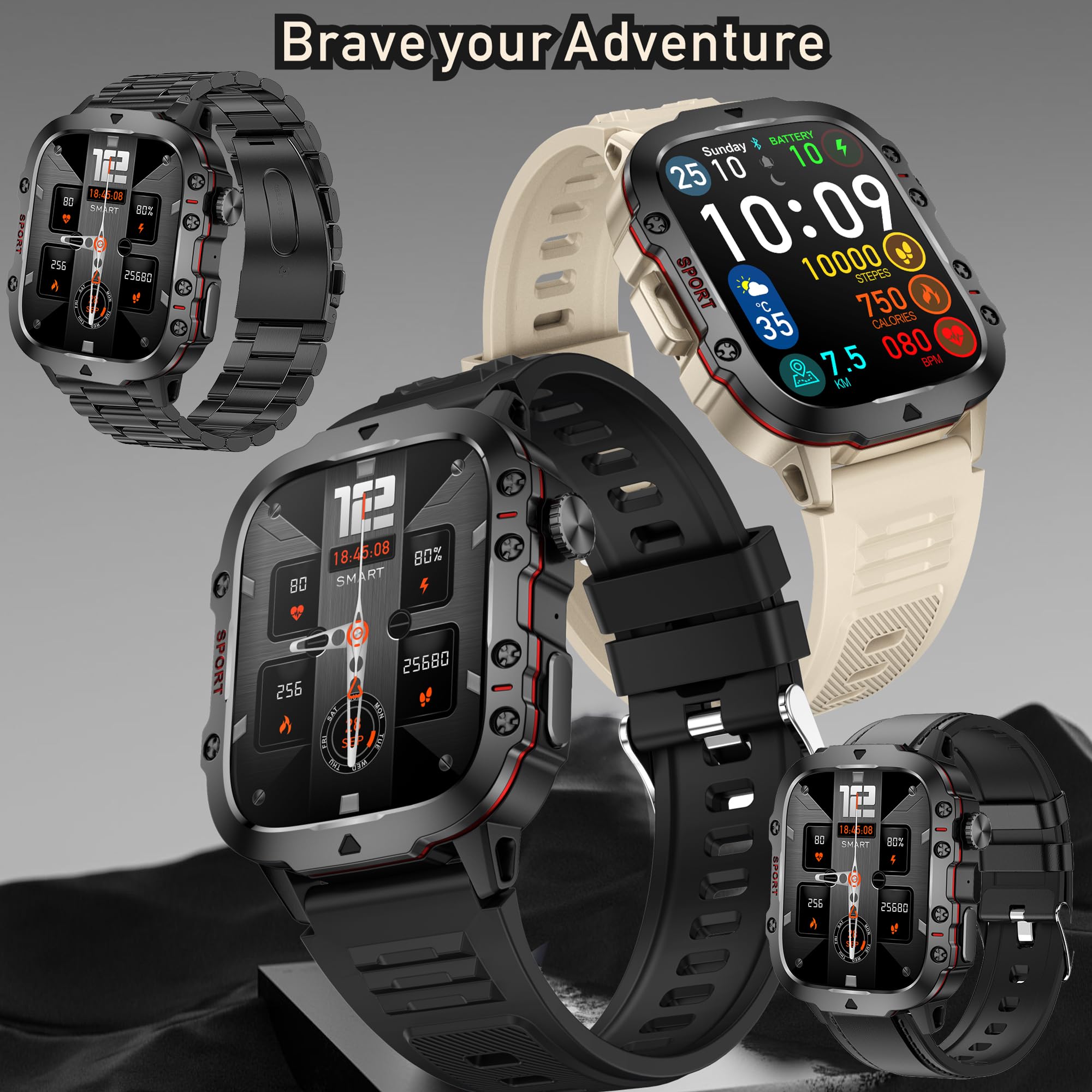 Reloj Inteligente Hombre con Llamadas, 1,96 Pulgada Smartwatc Hombre Deportivo con Podometro Pulsometro SpO2 Sueño Presion Arterial Actividad 3ATM Reloj Digital para iOS Android (Negro)