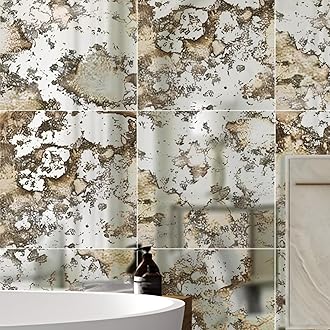 funlife 3D Vintage Mirror Rusty Faux Antique Wall Panels, Humidity Wall Square 12PCS