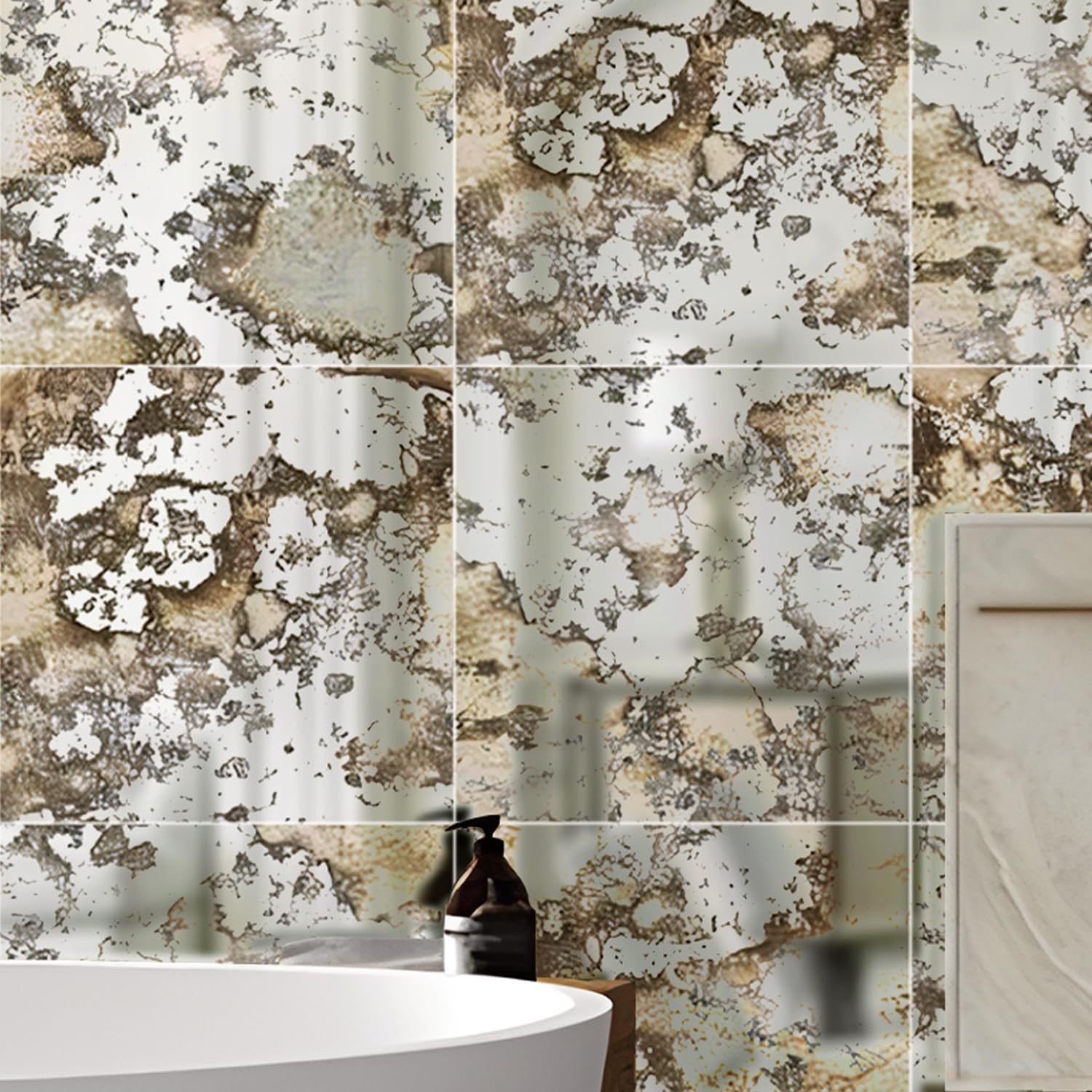 funlife 3D Vintage Mirror Rusty Faux Antique Wall Panels, Humidity Wall Square 12PCS