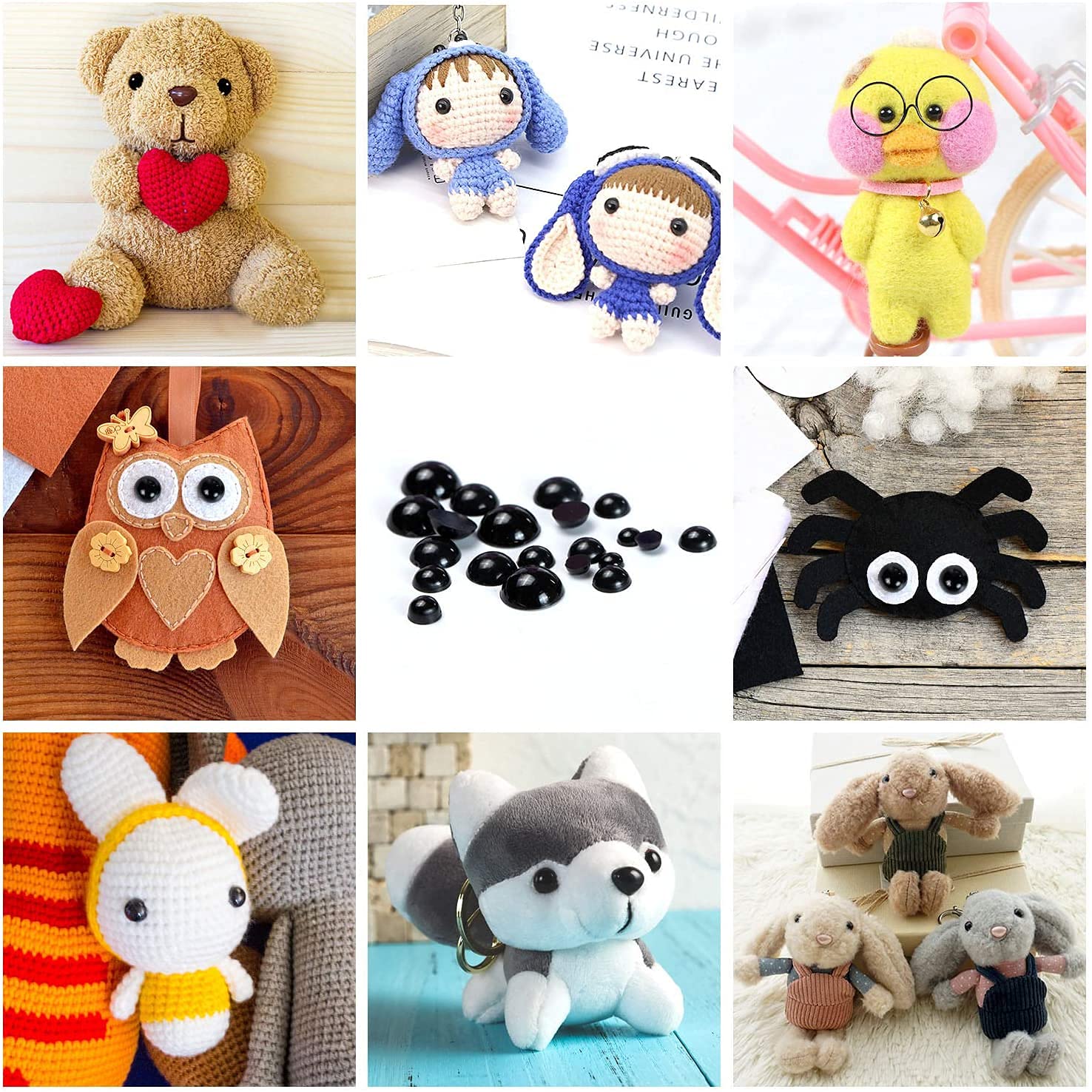 100 Occhi Di Sicurezza In Plastica Nera 10mm Con Rondelle | PATIKIL Per Peluche, Amigurumi, Bambole E Craft Fai Da Te