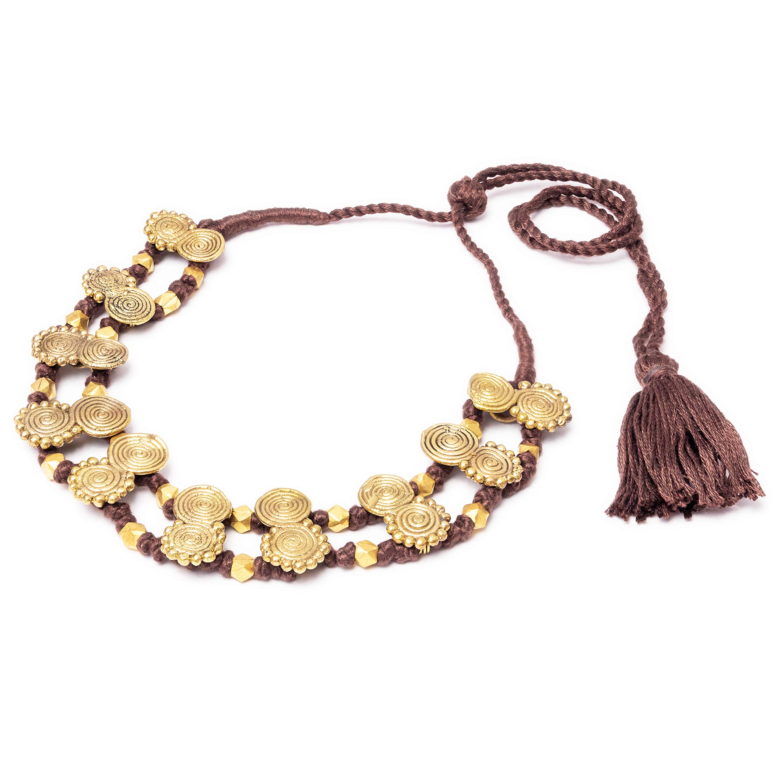 MiharuHandcrafted Thread Necklace -Choker Brass with Dhokra Tribal Ethnic Style for Womens and Girls (Brown)
