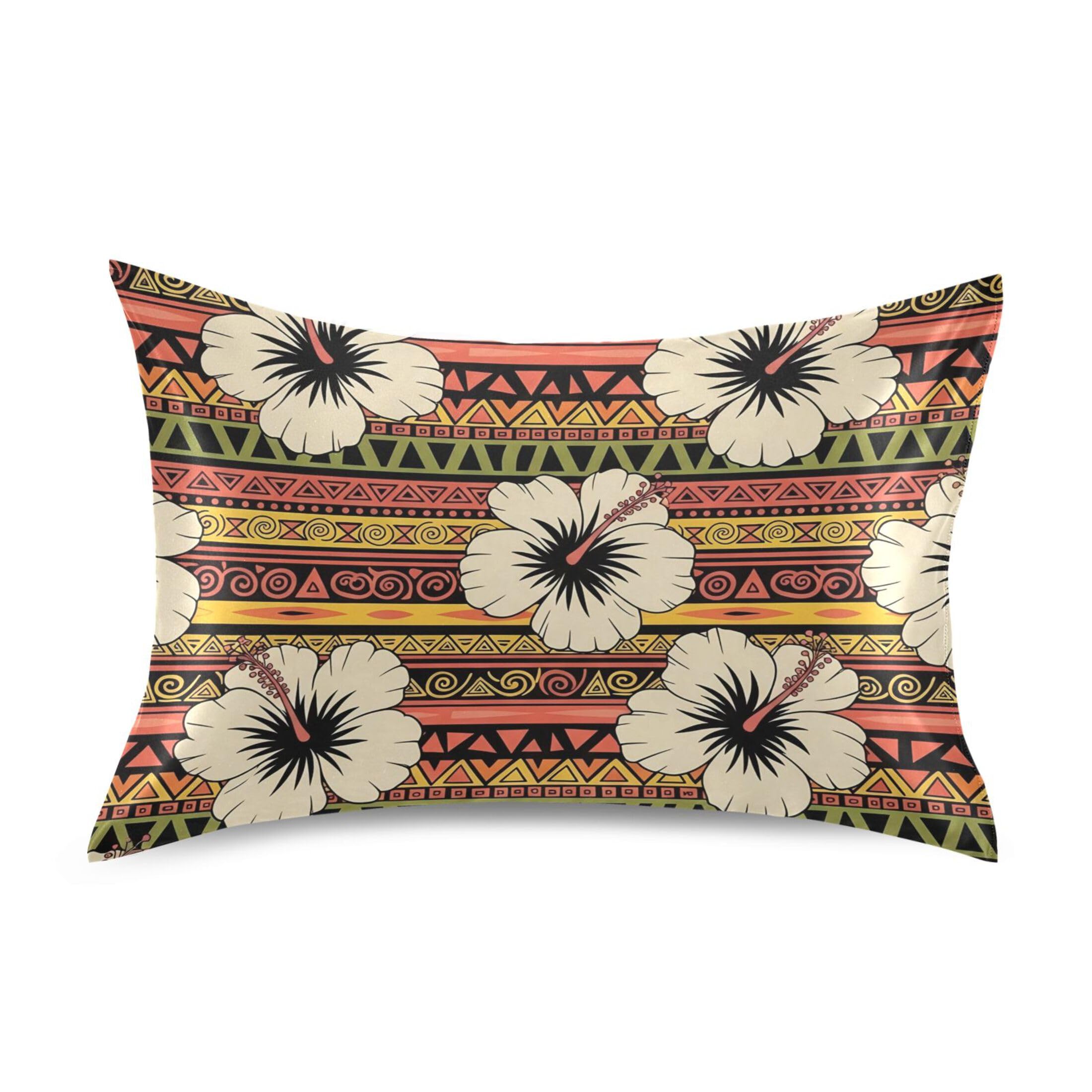 Fuauuyl Pillowcase King Size 20x40 in, Hibiscus Tribal Soft Breathable Satin Pillow Case for Hair and Skin with Envelope Closure Wrinkle-Free