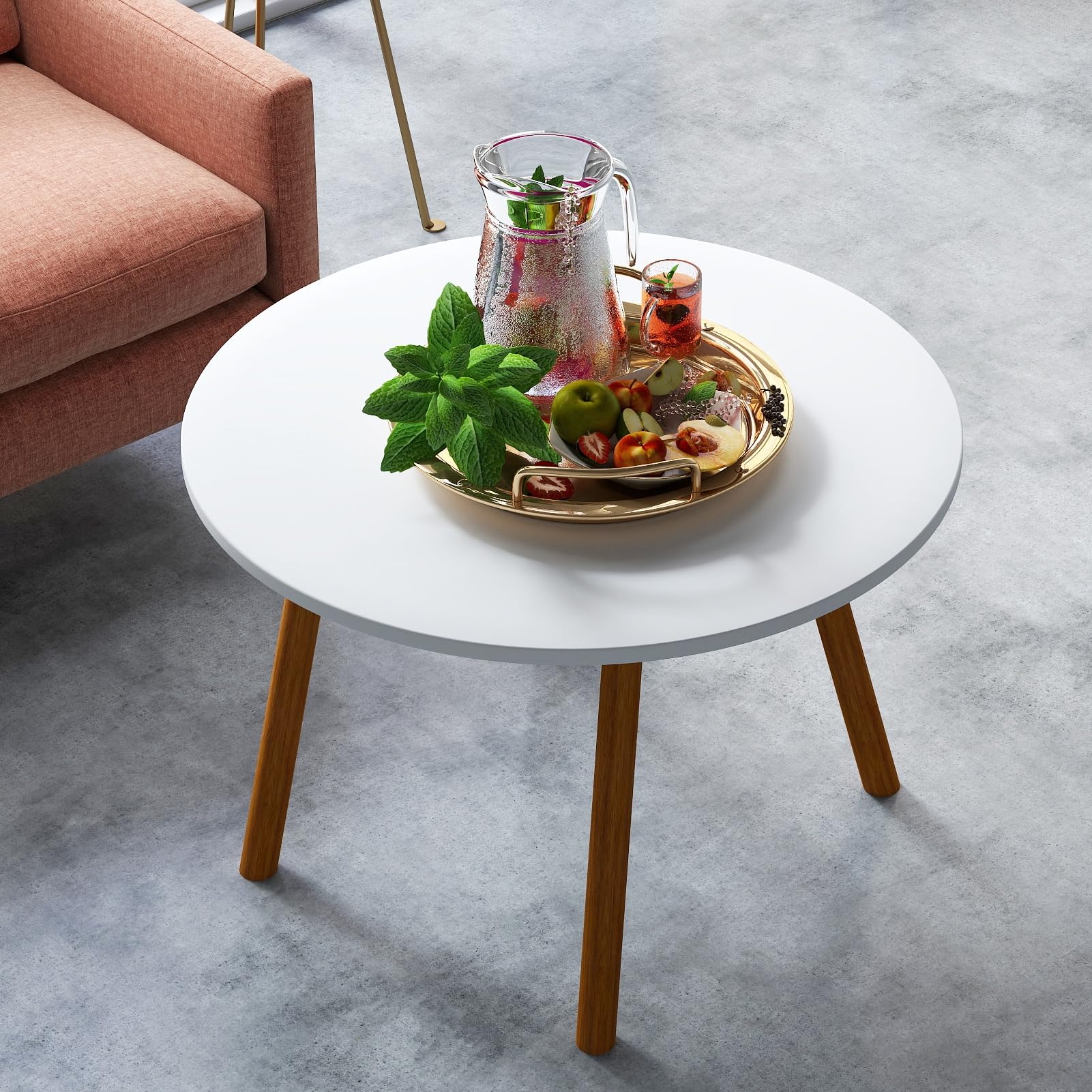 Coffee Table Dining Table with Solid Wood Leg Waterproof Nordic Style 60cm Round Shape Leisure Coffee Table Home