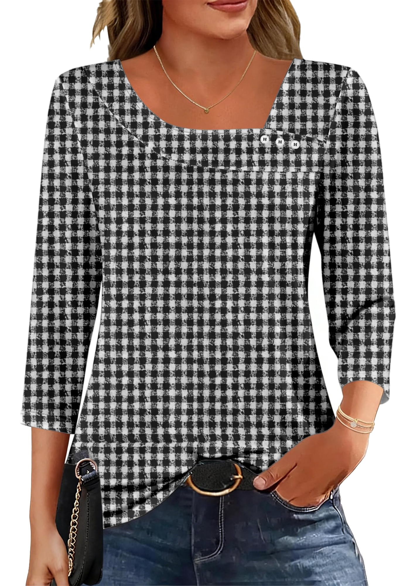 Womens 3/4 Sleeve Tops Asymmetrical Neck Summer Shirts Business Casual Blouses Fashion Clothes 2026