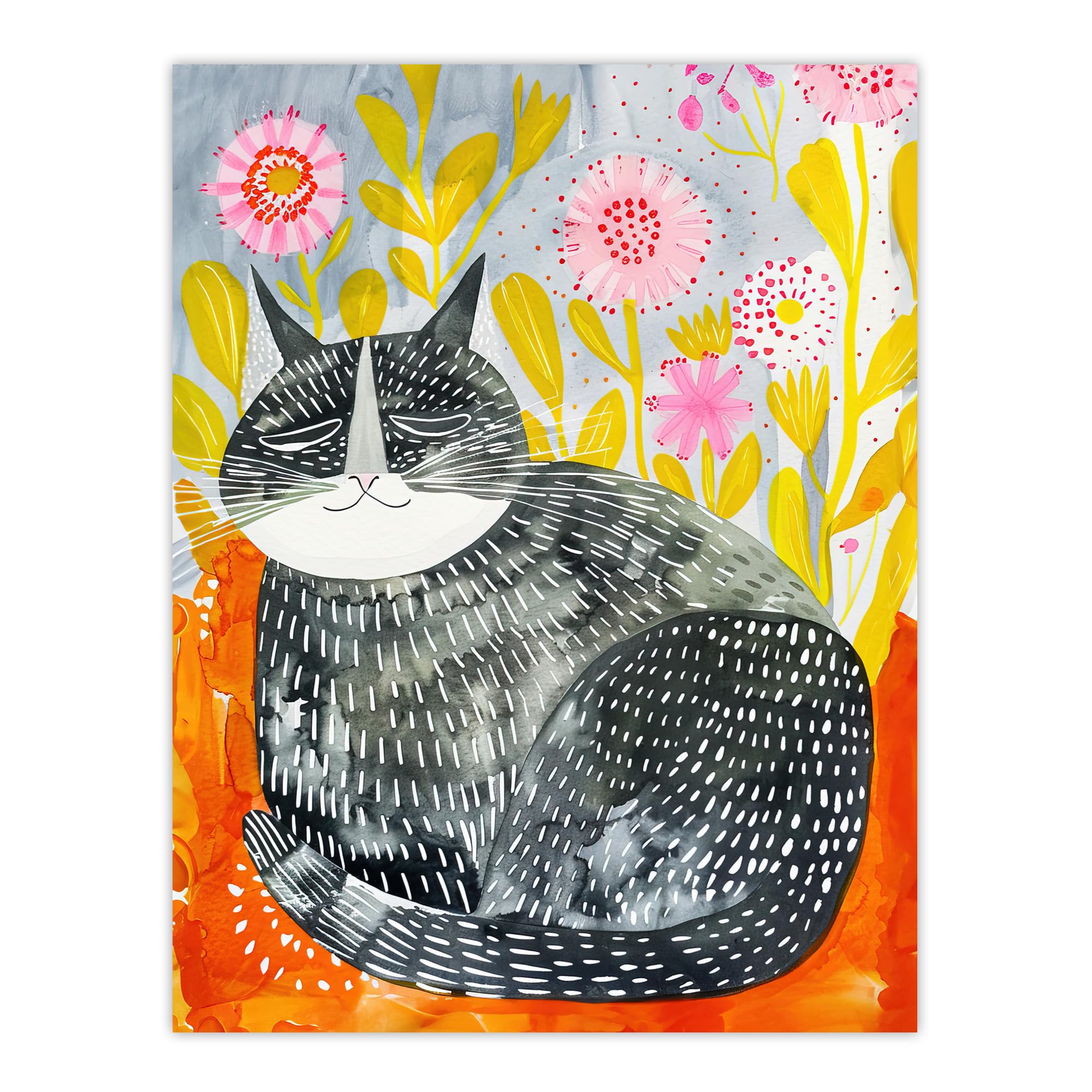 Artery8 Folk Art Print - Cat Lover - Maine Coon - W24 inch x H32 inch