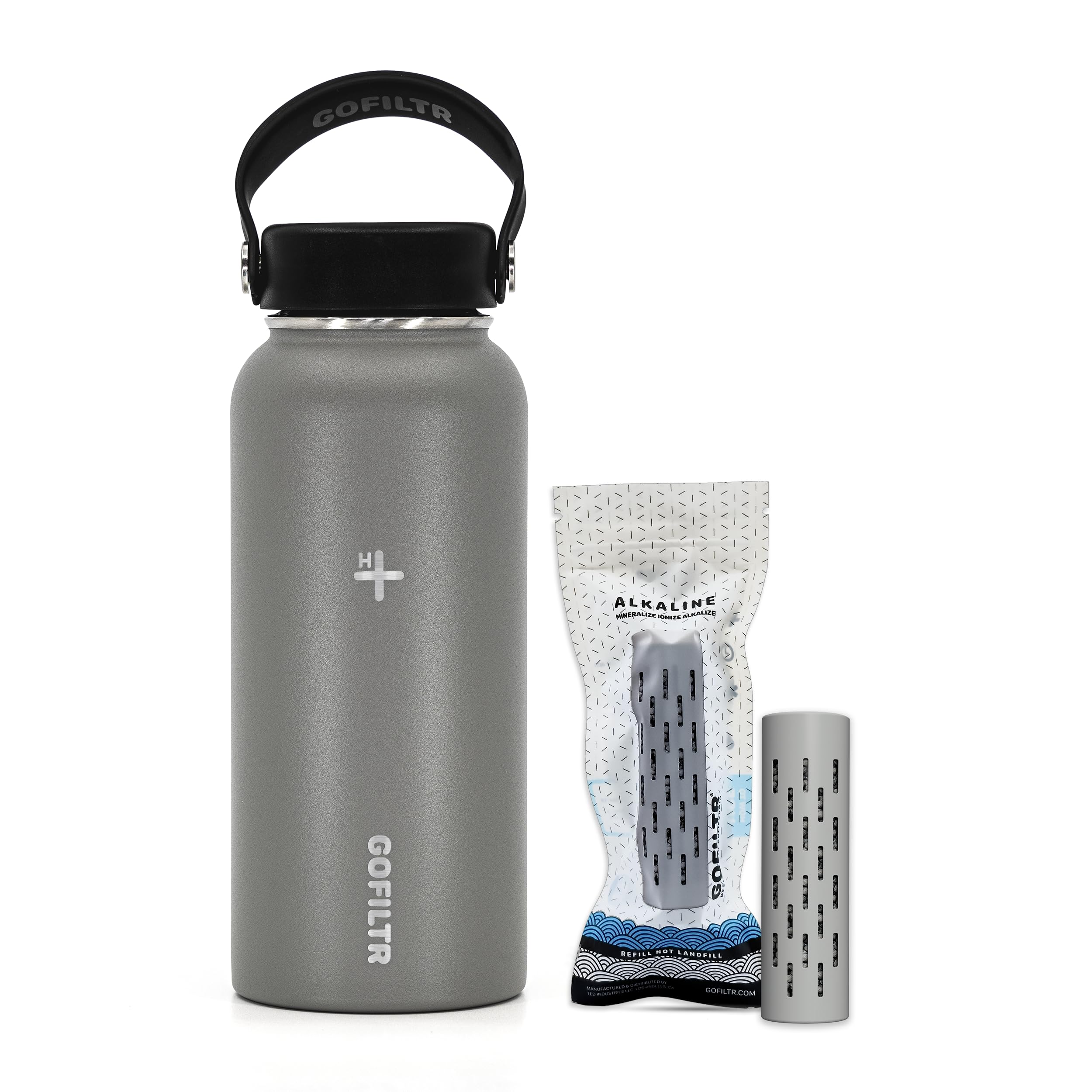 GOFILTR 32 oz Alkaline Water Bottle + 1 Alkaline Water Infuser 9.5 pH/Insulated Water Bottle That Creates Alkaline Water/Sport Water Jug, Color: Sage, GF32-1XALK