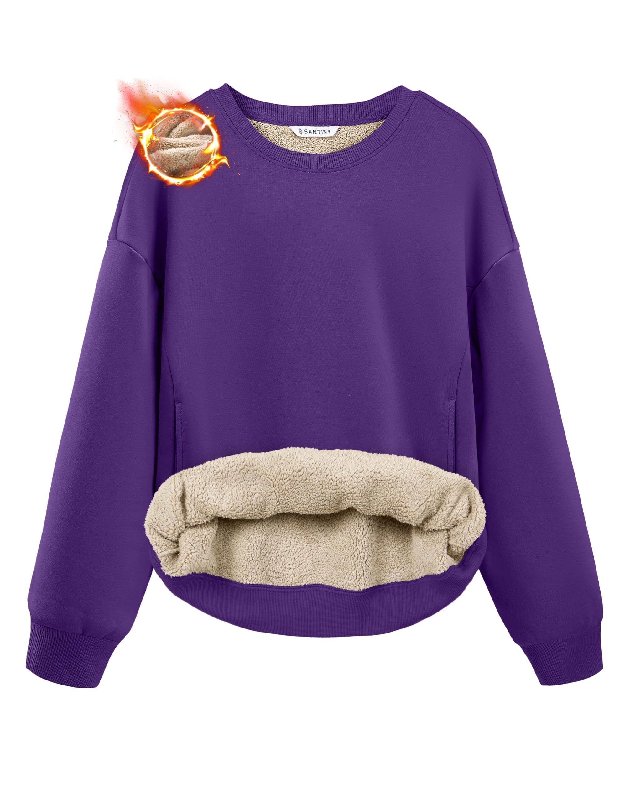 SANTINY Women's Fleece Sherpa Lined Sweatshirt