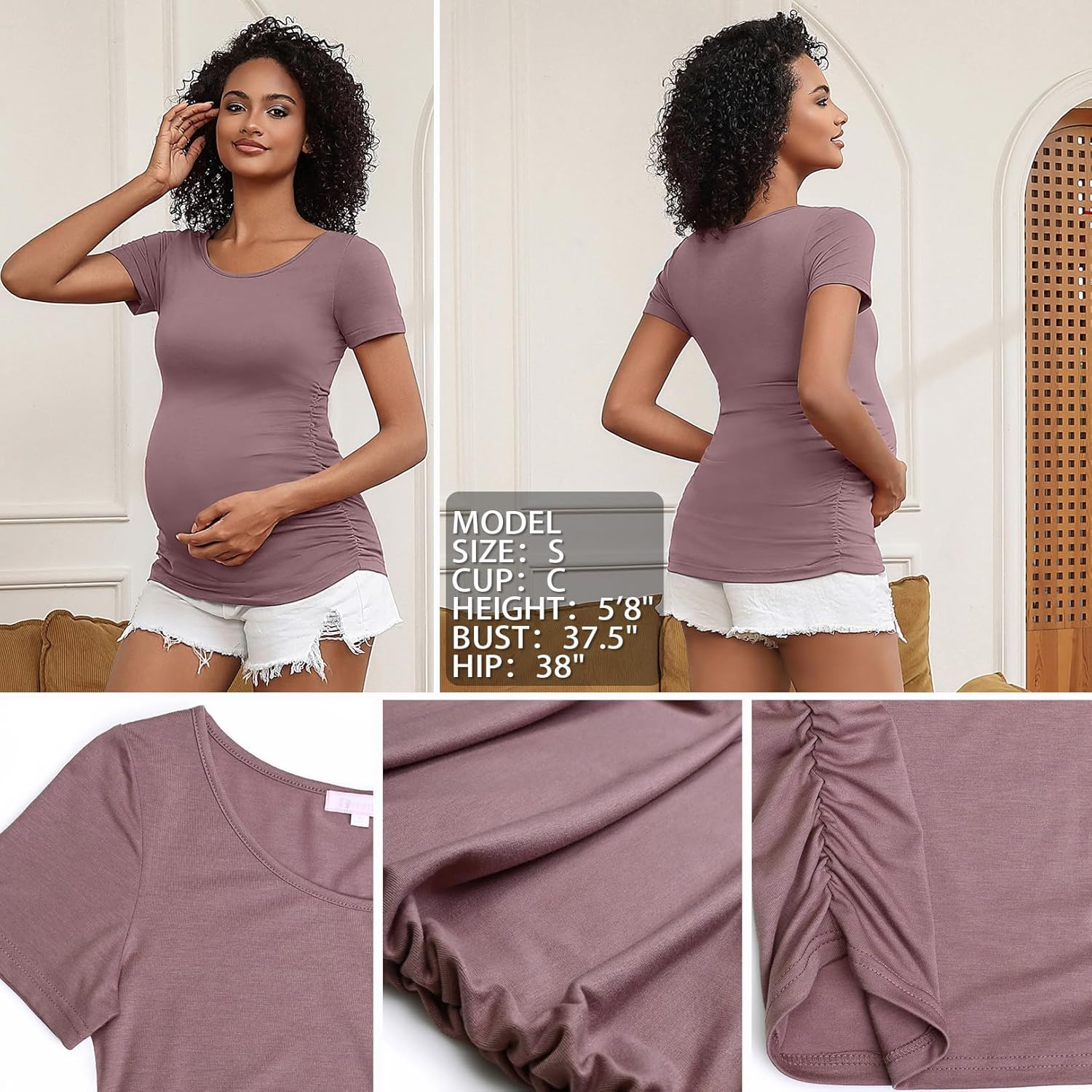 Bhome Maternity Shirt Short Sleeve Tshirt Summer Layering Pregnancy Tee - Image 5