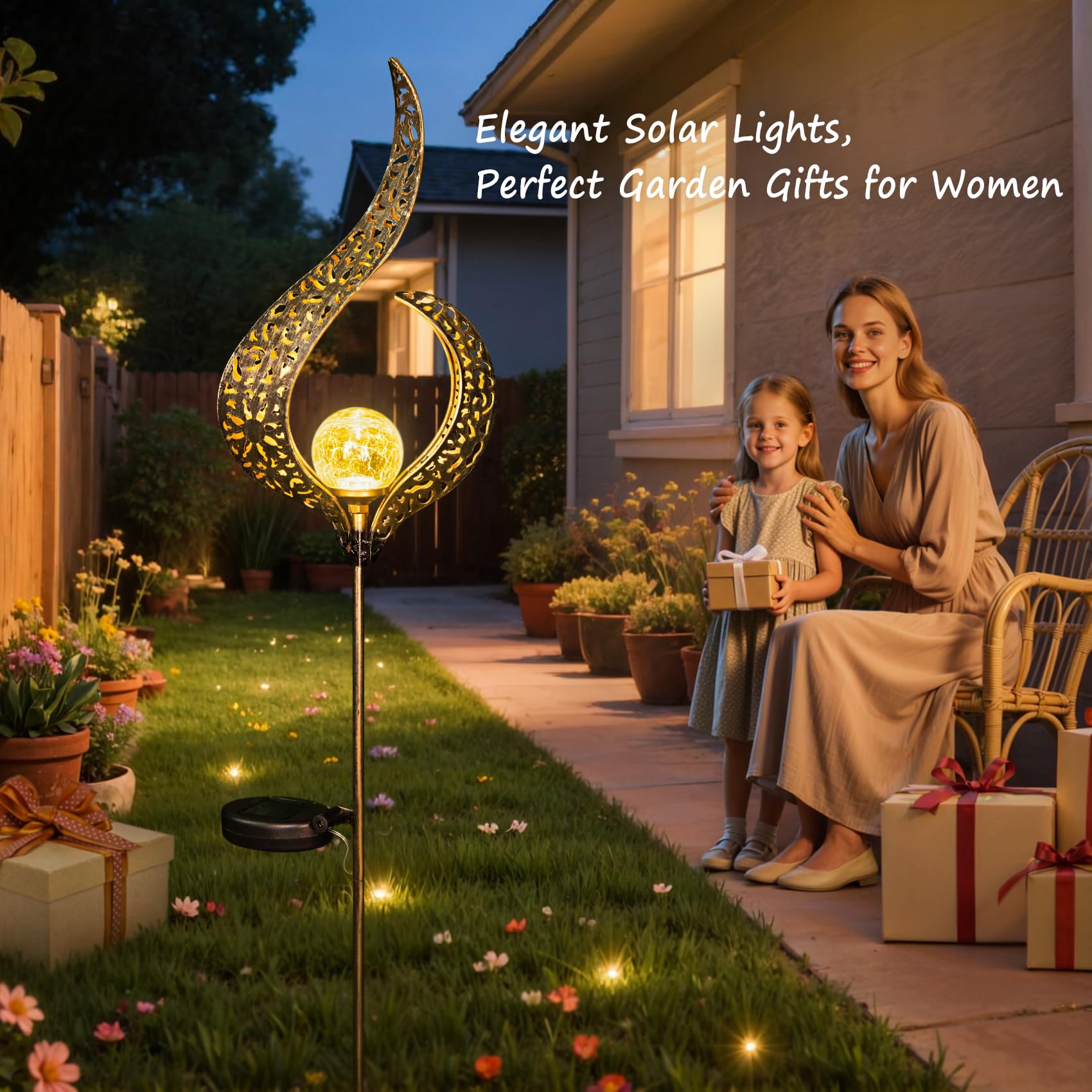 HOMEIMPRO Luces solares de jardín impermeables para exteriores, regalos para mamá, papá, arte de patio, camino, adornos de césped, decoración al aire libre, regalos de cumpleaños para esposa y mujeres