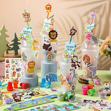 Poen 212 Pcs Jungle Safari Party Favors Set for Kids Wild Animals Theme Party Favors Birthday Gifts Goodie Bag Fillers for Jungle Safari Theme Supplies Baby Shower Classroom Prizes