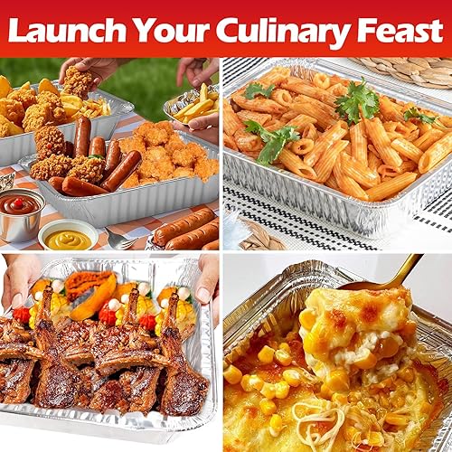 Miniatura 6 de Bandejas de papel de aluminio de 9x13, paquete de 10 bandejas desechables de tamaño medio, sartenes de estaño resistentes profundos, recipientes de