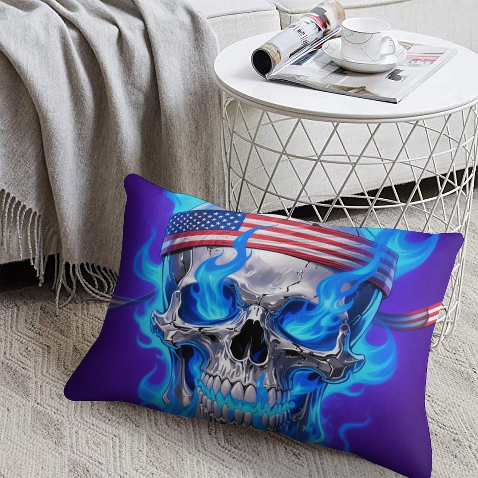 FodPand Decorative Throw Pillow Covers 8x12 Short Plush Fire USA Flag Skull Body Pillowcase Cushion Cases with Invisible Zipper Rectangle Lumbar Pillow Shells for Sofa Couch Chair Bed Home Decor