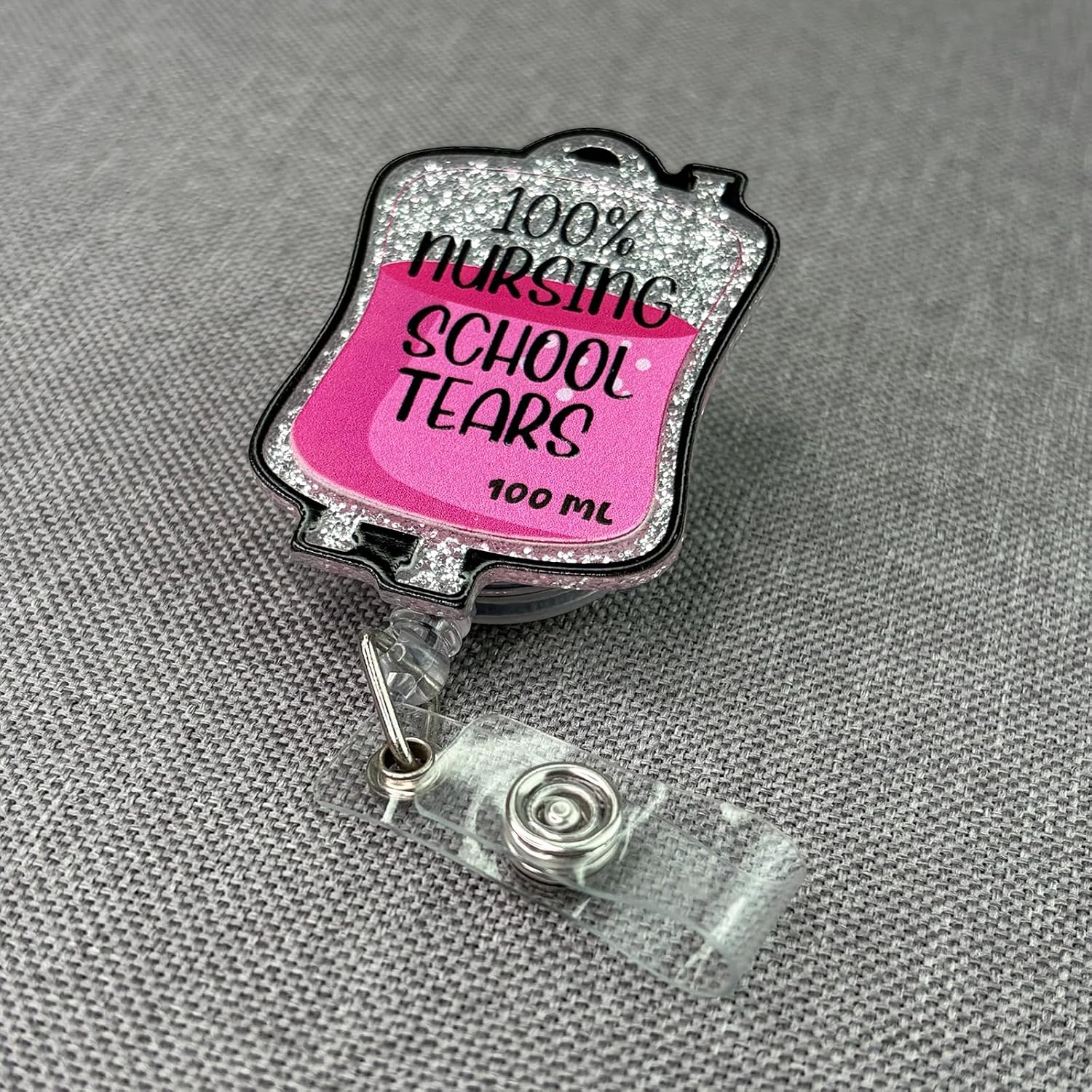 100% Nursing School Tears Badge Reel with Swivel Alligator Clip, Funny Nursing School Student Graduation Gifts, Nursing Student Tears Retractable Badge ID Holder for Work, Acrylic Glitter Badge Buddy image 3