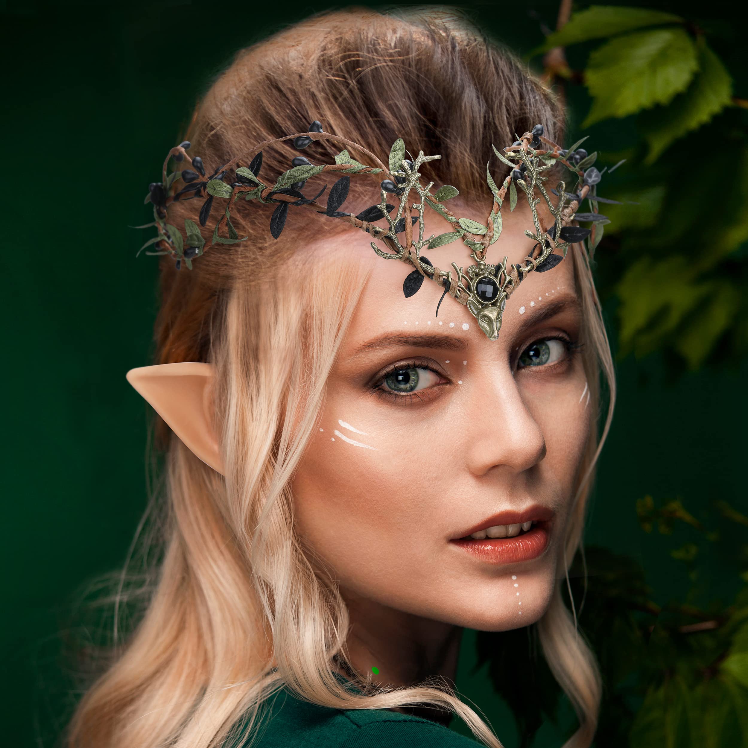 MOSTORY Antler Fairy Crown for Renaissance Costume Women Green Woodland Headdress with Elf Ears for Cosplay Halloween Fantasy - Image 2