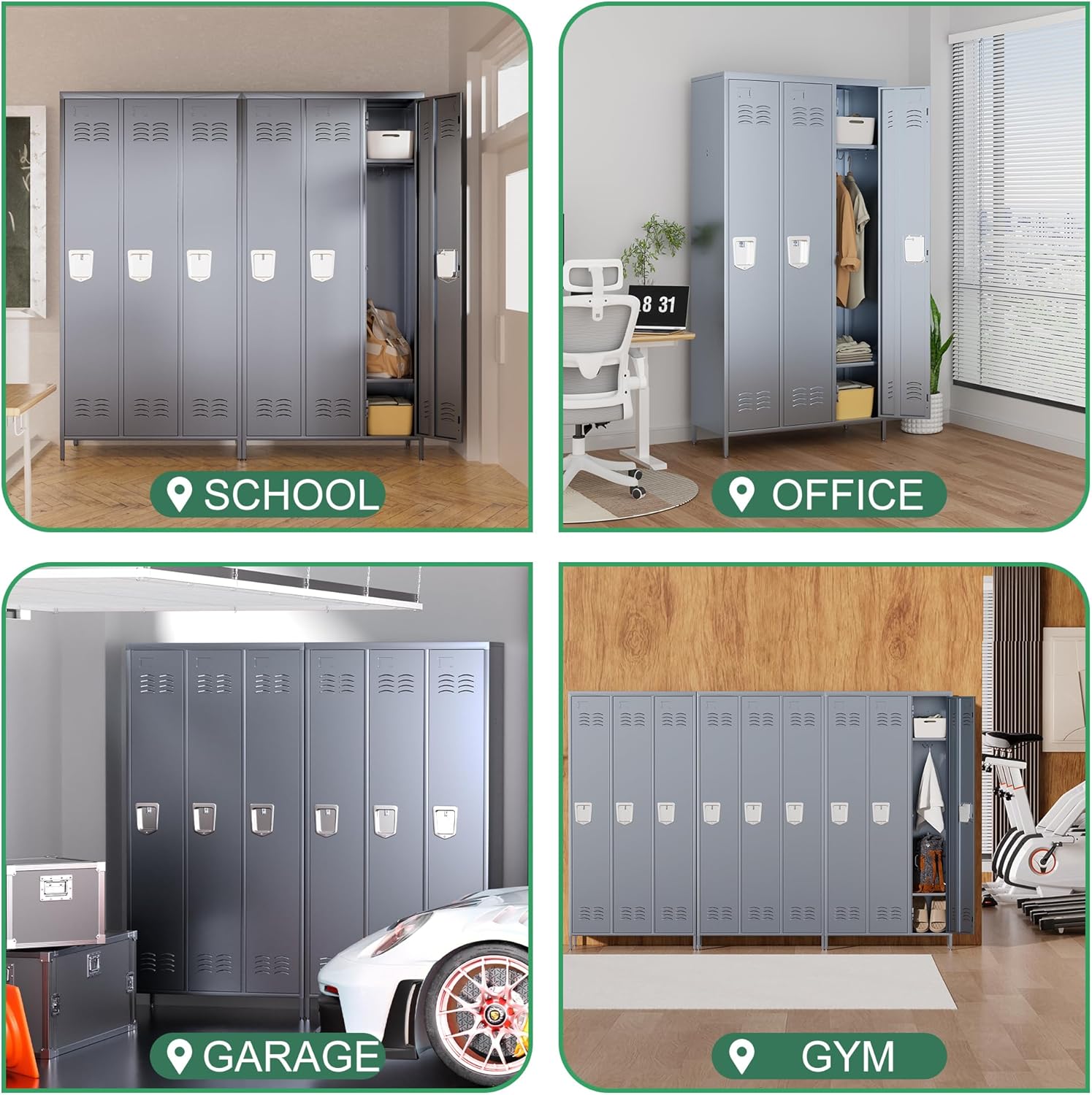 3 Door Metal Lockers for Employees,Heavy-Duty Hooks,72" Secure Storage for Home,Offices,Schools & Gyms | Gray