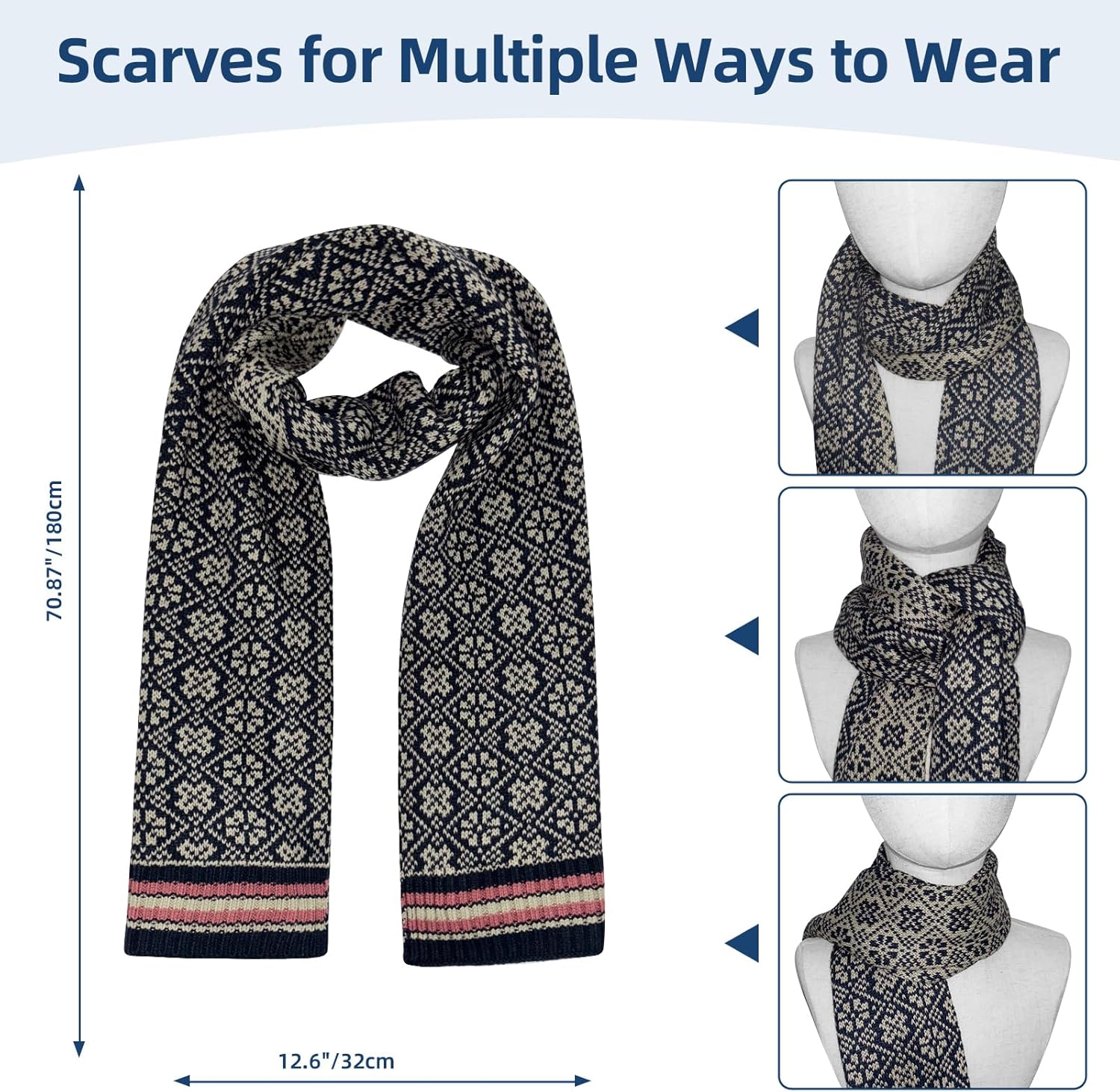 Womens Winter Beanie Hat Long Scarf and Touchscreen Gloves 3Pieces Fleece Lined Skull Caps with Pompom Neck Scarves Set - Image 5