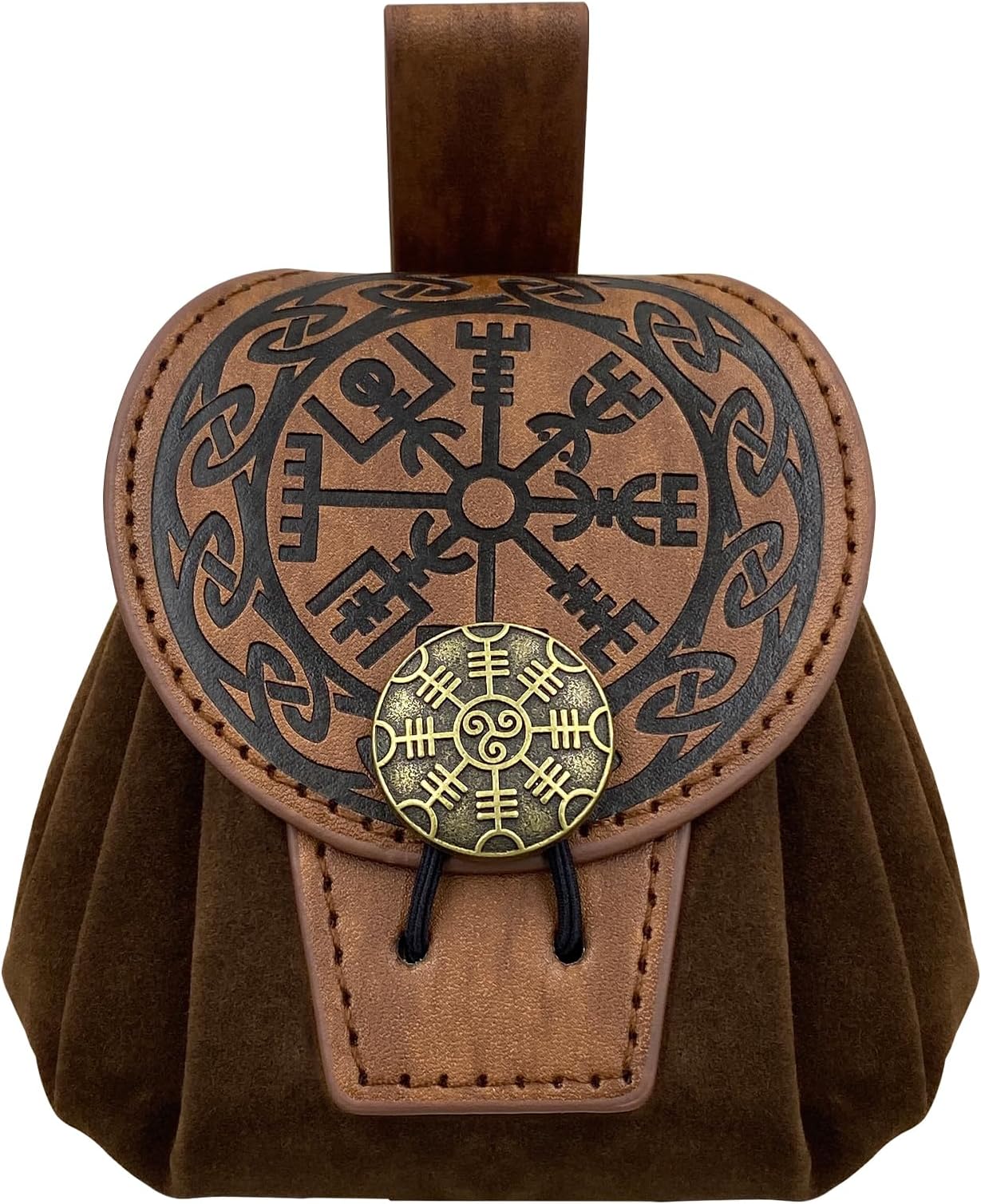 Medieval Embossed Faux Leather Belt Pouch, Retro Renaissance Portable Belt Bag Coin Purse Dice Bag for LARP Ren Faire (Brown A)