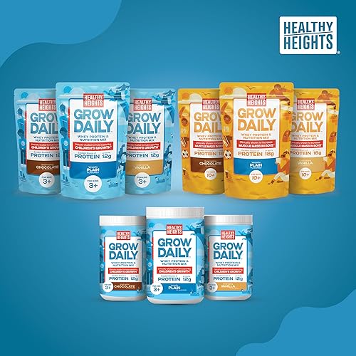 Miniatura 7 de Grow Daily 3+ Shake Mix - Recipiente de 7 porciones de Healthy Heights - Proteína en polvo (chocolate) - Desarrollado por pediatras - Batido