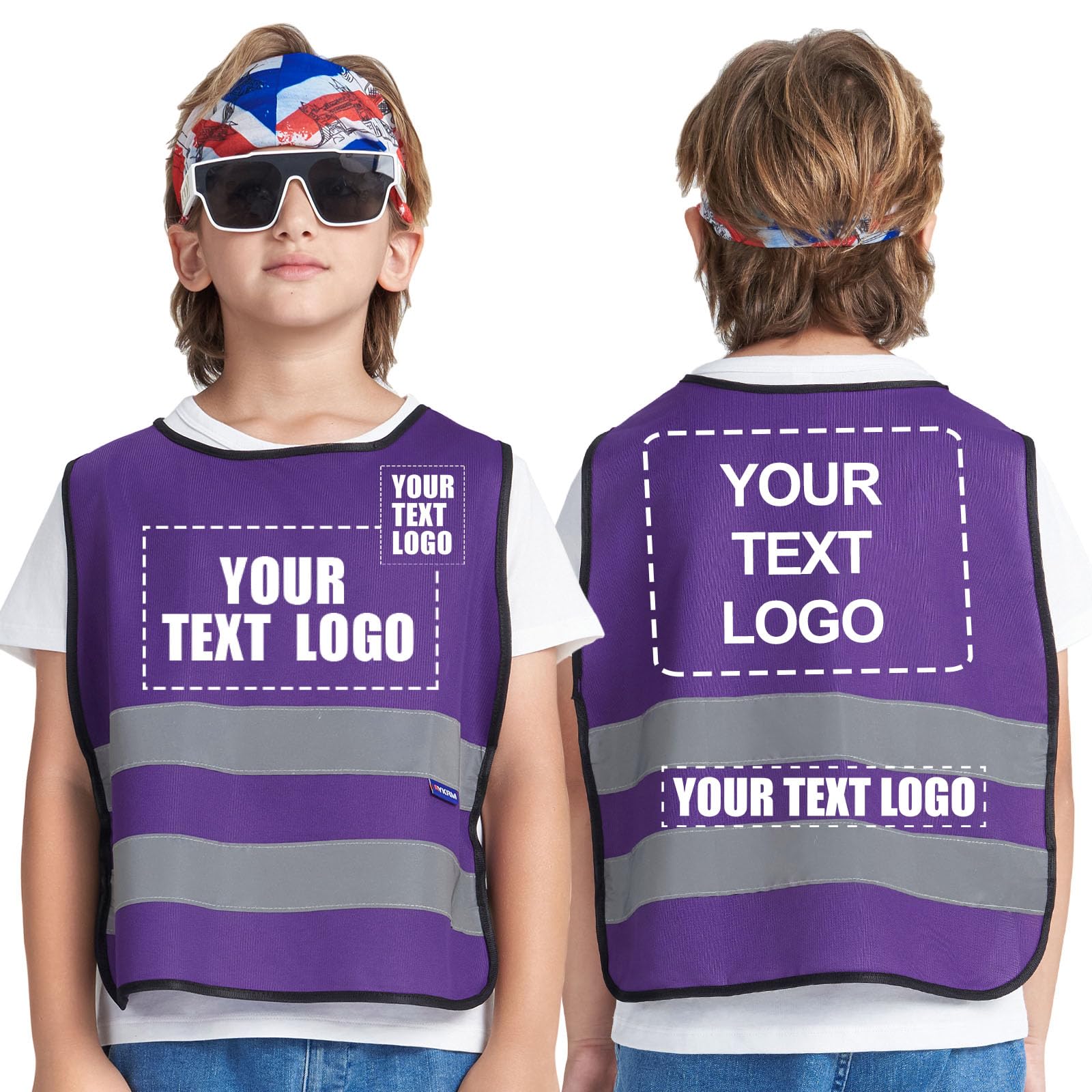 AYKRM Purple Hi Vis Vests for Kids Personalised Printed 10-14 Year children High Visibility Reflective Vest Purple High Vis Jacket for Kids