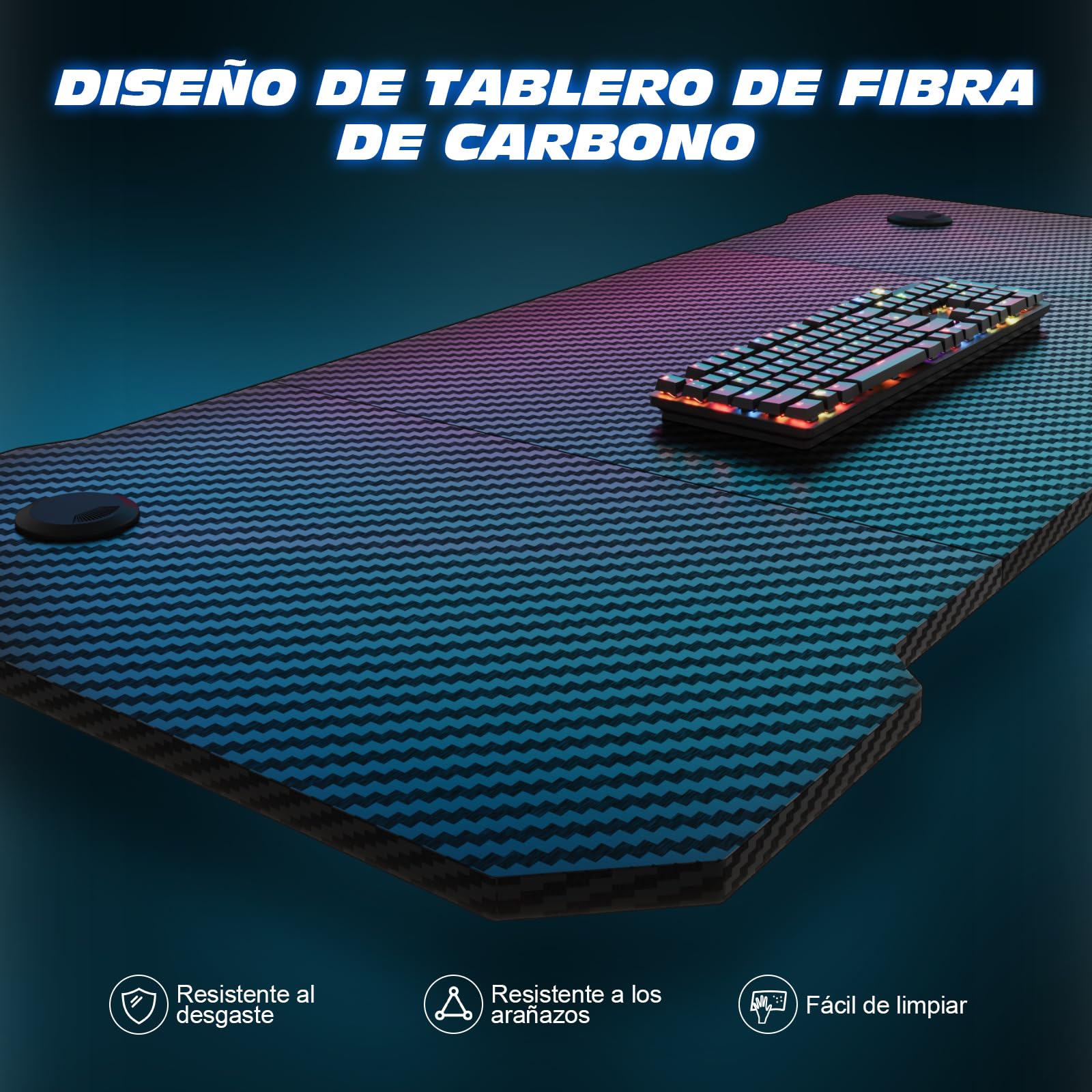 TRIUMPHKEY Mesa Gaming 120 x 60 cm, Escritorio Gaming en Forma de Z Ergonómica, Mesa Gamer de Fibra de Carbono, Mesa para Ordenador con Gancho para Auriculares, Negro