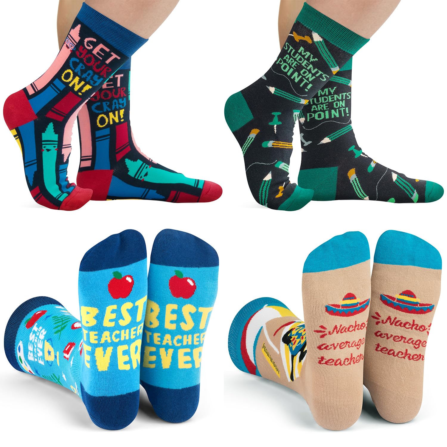 Funny Nerd Socks - Gift For Teachers, Students, Book Lovers, Math, Science Geeks (Teacher Bundle) One Size