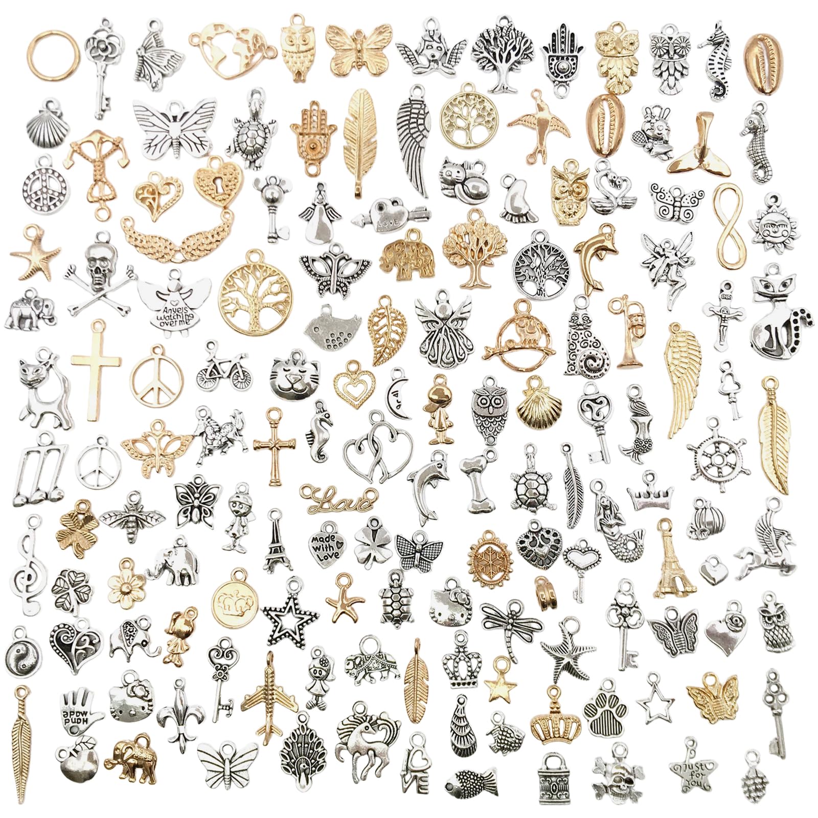 150 Pezzi Ciondoli per Creazione di Gioielli, Ciondoli Assortiti Misti, Collana Bracciale Orecchini Che Fanno Accessori, per Lavori Artigianali Bracciali Pendenti e Collane (Oro e Argento)