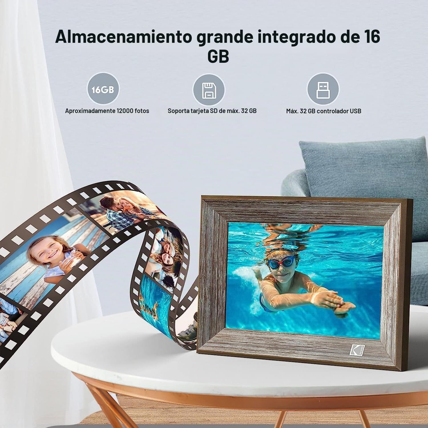 KODAK Marco de Fotos Digital 10 Pulgadas WiFi Clásico de Madera Marcos Digitales, 1280x800 IPS Pantalla Táctil, Marco de Imagen Electrónico con 32GB Memoria, Comparta Fotos o Videos a través de la App