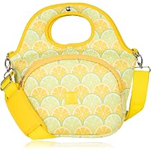 Made Easy Kit Large Insulated Lunch Tote Bag Stylish Neoprene Carrier Foil Lining, Front Zipper Pocket & Shoulder Strap Machine Washable, Lightweight, Travel Ready Lemon & Lime
