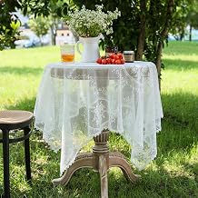 White Lace Square Tablecloth for Square/Round Tables 55 x 55 Inch Vintage Embroidered Table Cloth Shabby Chic Wedding Baby Shower Table Cover White, 55"x55"