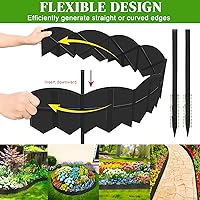 Vista 2 de Borde de Jardín Negro de 20 Pies, Borde de Paisajismo de 6 Pulgadas de Alto con 20 Piezas de Estacas de Jardín de 7.8 Pulgadas de Altura, Borde