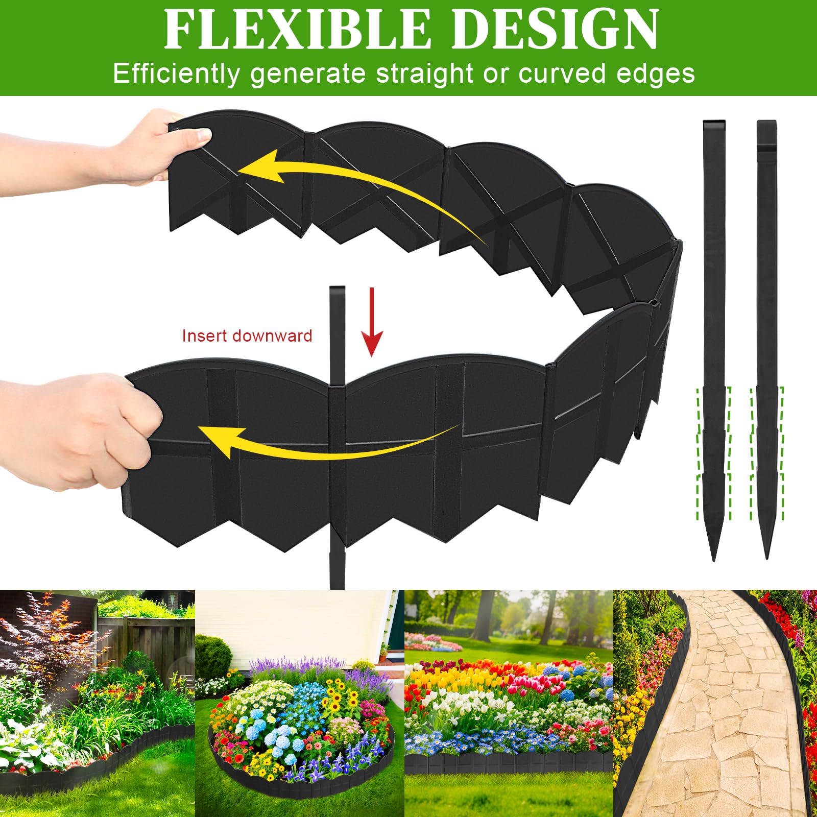 20 Bordi Da Giardino 6,3 Metri Con Picchetti - Design Marmorizzato Decorativo In Plastica Per Aiuole, Prati E Vialetti - Resistente Ai Raggi UV