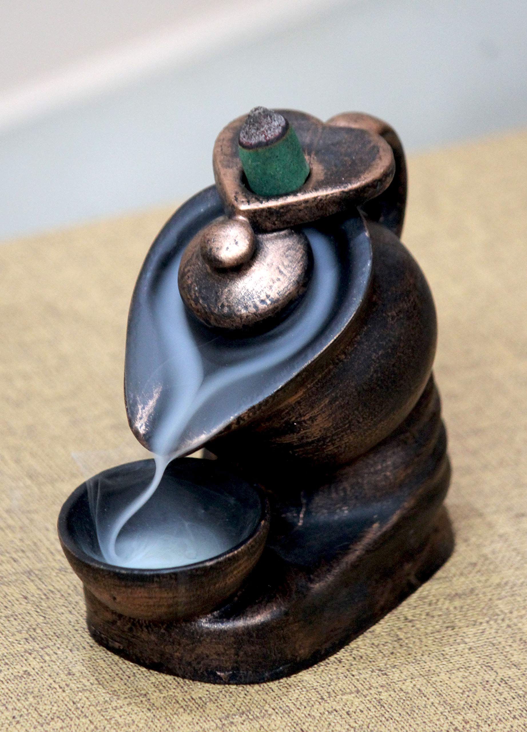 Craft Junction Handcrafted Tea Pot Design Smoke Backflow Cone Incense Holder with 10 Incense Cones Polyresin Incense Holder (Brown)