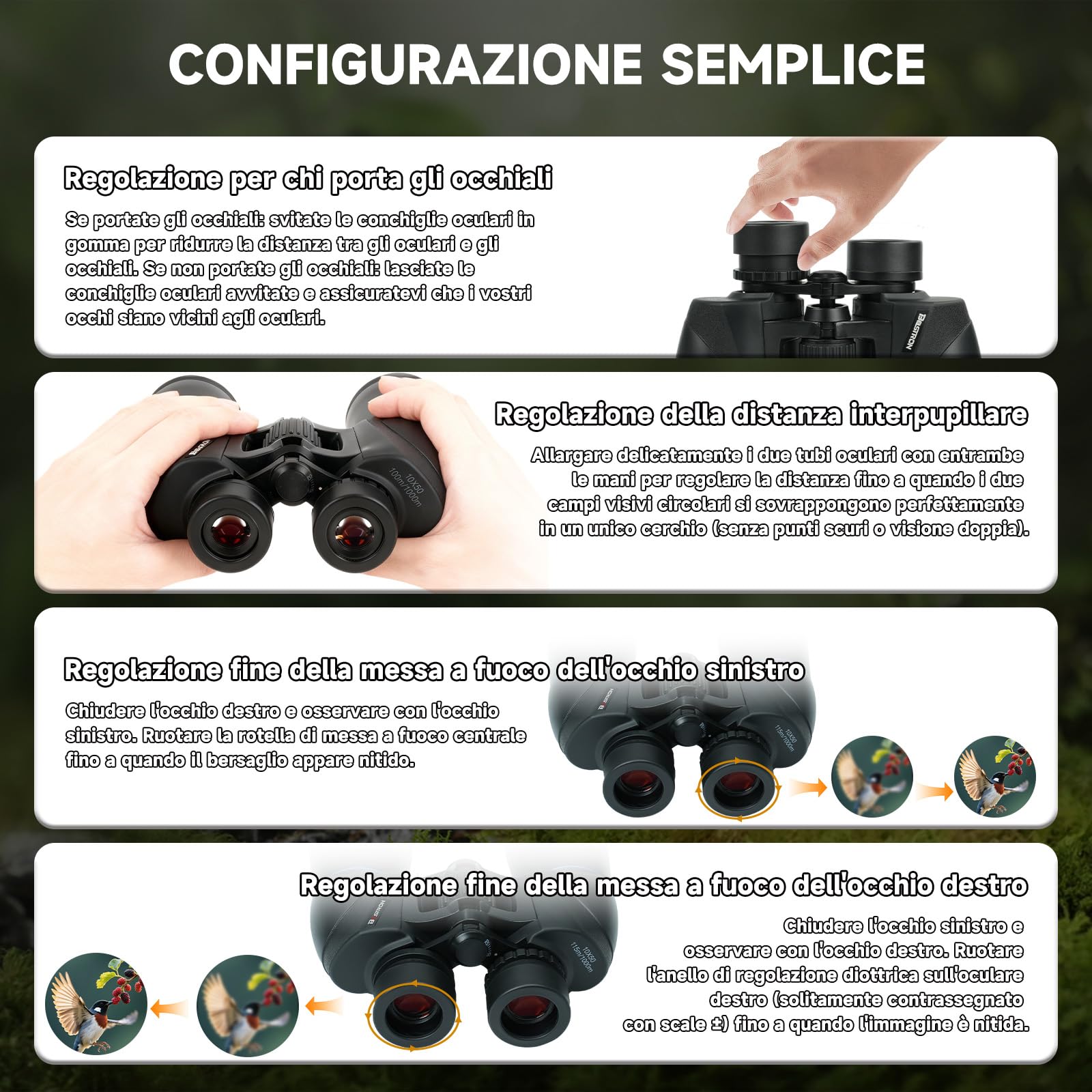 Binocolo 10x50 per Birdwatching e Astronomia - Prismi BAK-4, Lenti FMC, Impermeabile