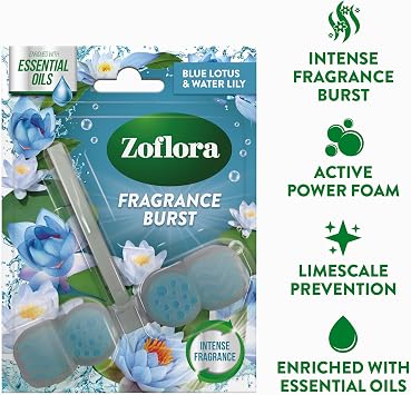Zoflora Rim Blocks Blue Lotus & Water Lily, 1 x 48g, Continuous Freshness & Odour Control, Long-Lasting Fragrance, Kills 99.9% of Bacteria