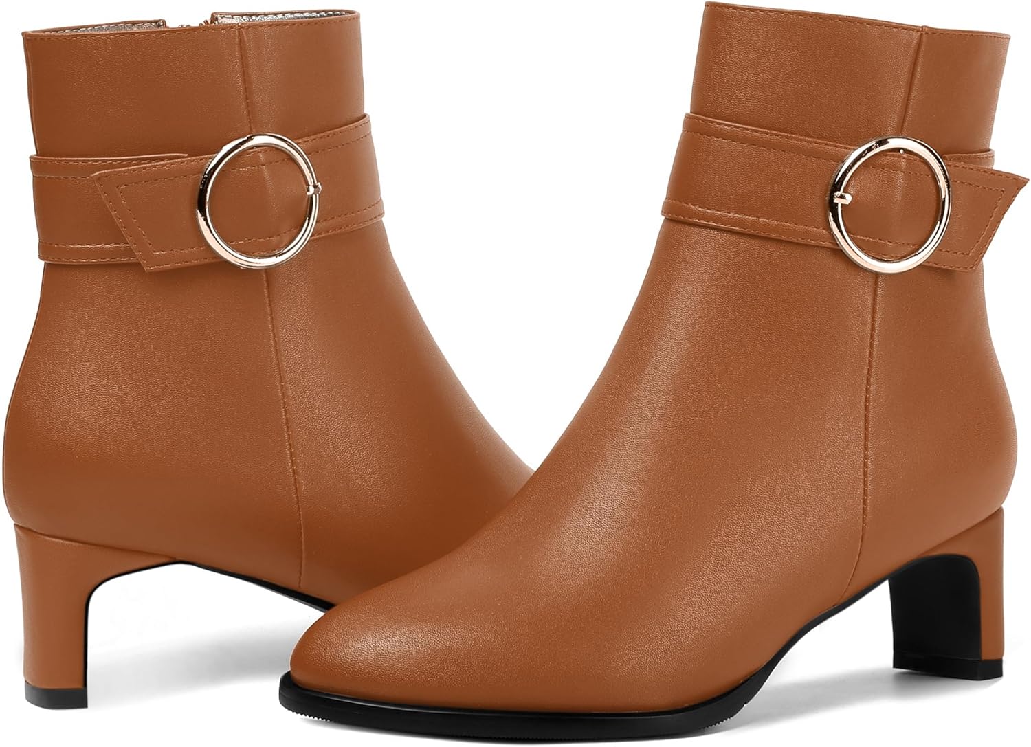 FEMSTEP Womens Matte Zip Dress Dating Round Toe Chunky Low Heel Ankle High Boots 2 Inch - Image 6