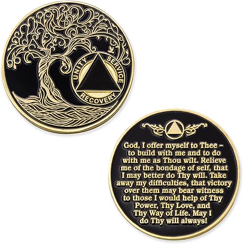 Miniatura 333 de 17 años Sobriety Mint Twisted Tree of Life - Medallón de recuperación AA/NA chapado en oro, fichas y fichas, color blanco