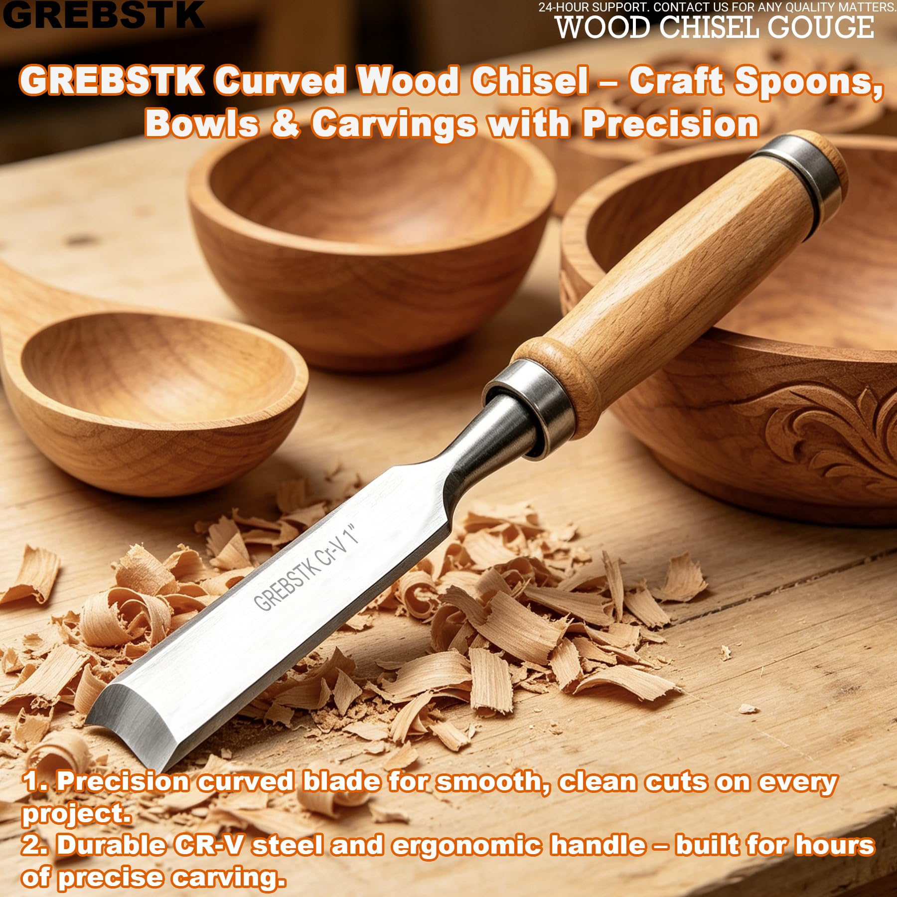 Wood Chisel Set - 4PC CR-V Blades, Ergonomic Handles -8 Wood Chisel Set - 4PC CR-V Blades, Ergonomic Handles -8