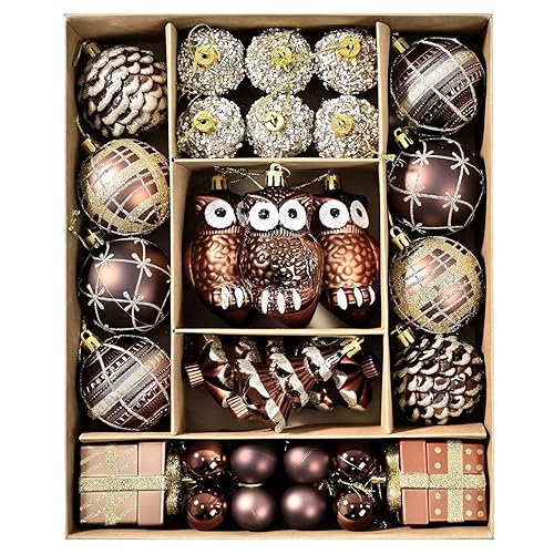 Christmas Ball Ornaments Set, 38ct 2.36 Inches Brown Gold Copper