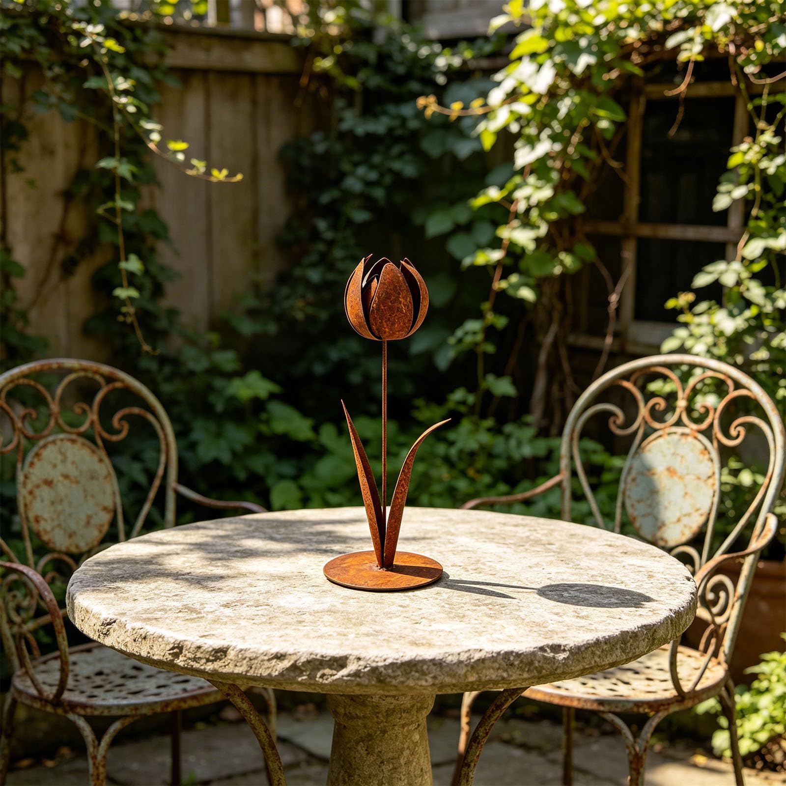 PANGBOER Retros Styles - Tulipanes de metal oxidado para patio, resistente a la intemperie, estaca decorativa a prueba de óxido, escultura de hierro