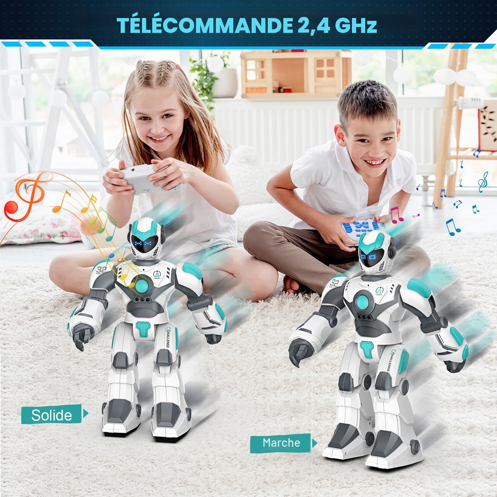 Robot télécommandé programmable RC pour enfants, grand jouet de 40 cm avec chant, danse, détection de gestes et commande vocale, intelligent rechargeable pour tout-petits garçons filles 3+