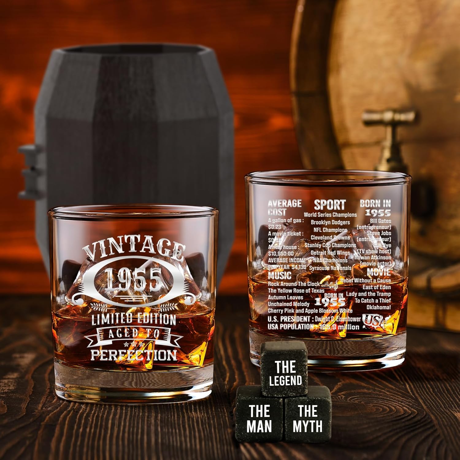 70th Birthday Gifts for Men Vintage 1955 Cool 70th Birthday Whiskey Glass Set for Whiskey Lovers 70 Year Old Birthday Decorations for Him Funny 70 Bday Gifts Idea for Man Turning 70 - Image 3