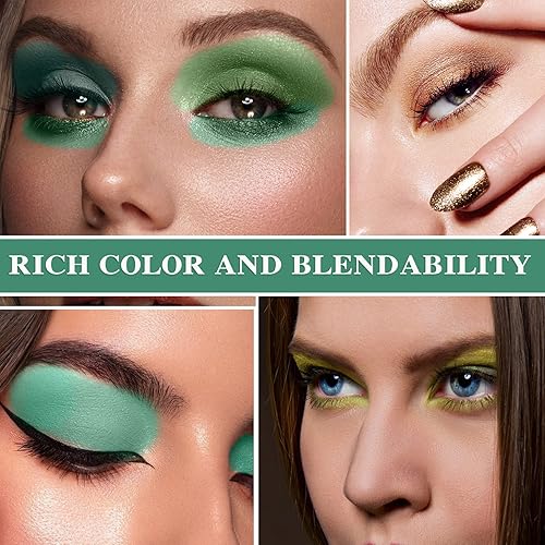 Miniatura 5 de Paleta de sombra de ojos de colores verdes de 15 colores altamente pigmentados en polvo amarillo mate sombra de ojos paleta de maquillaje mezclable