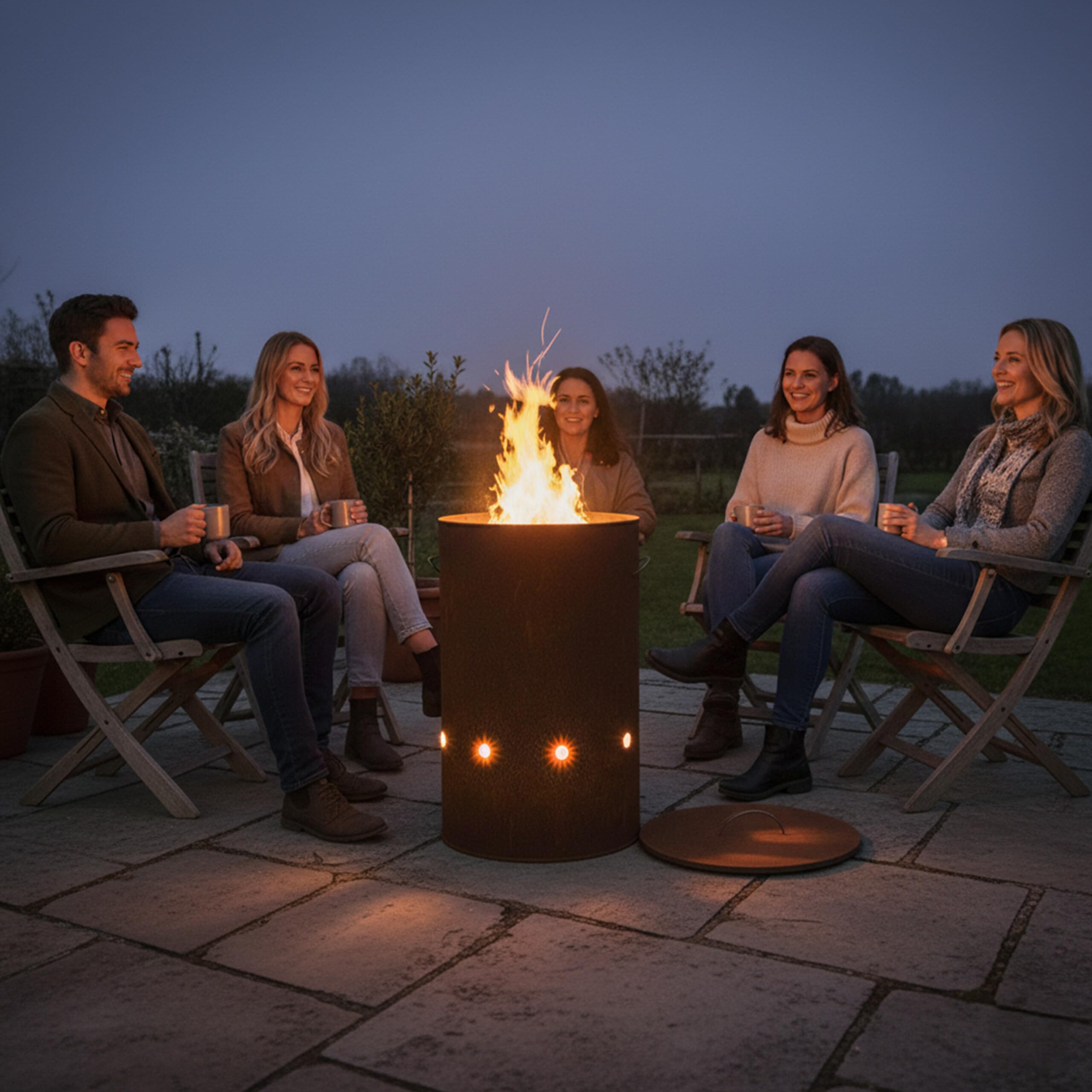 Relaxdays Braciere in Acciaio Corten Effetto ruggine HxD 60x38,5 cm, Industriale con Coperchio