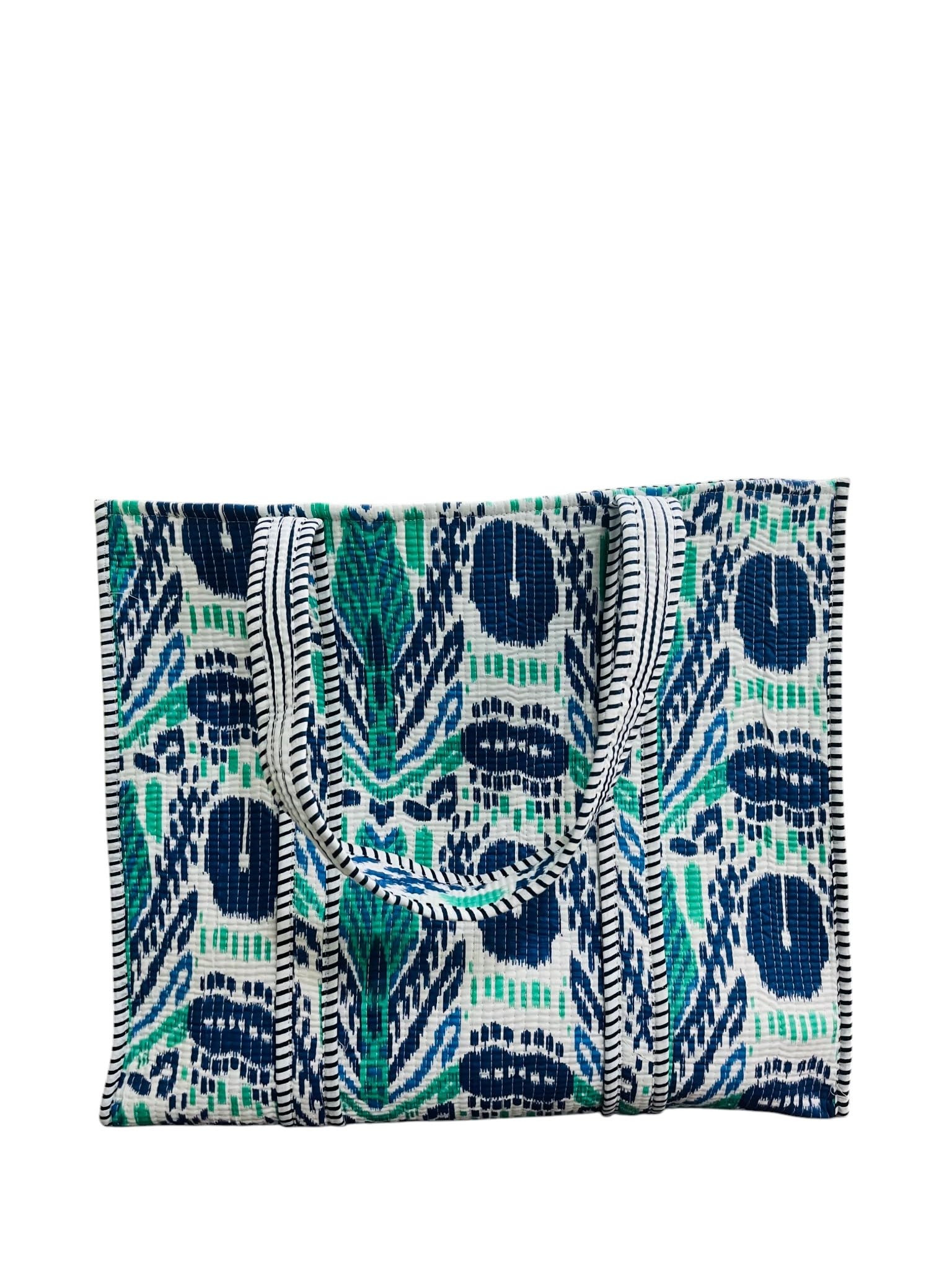 Photo 1 of INDIANHANDICRAFT Handmade 100% Cotton Hand Block Printed Cotton Quilted Shoulder Tote Bag with Open Closure - Travel Shopping Large Tote Bag