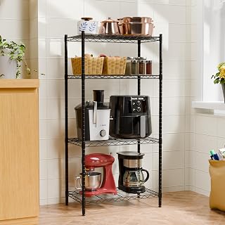 TEX-RO Metal Rack for Kitchen Storage Adjustable Iron Shelf with Wheels Heavy Duty Steel Stand for Storage Multipurpose 4 Tier Organiser Rack for Office, Bedroom (24X14X48 Inch)