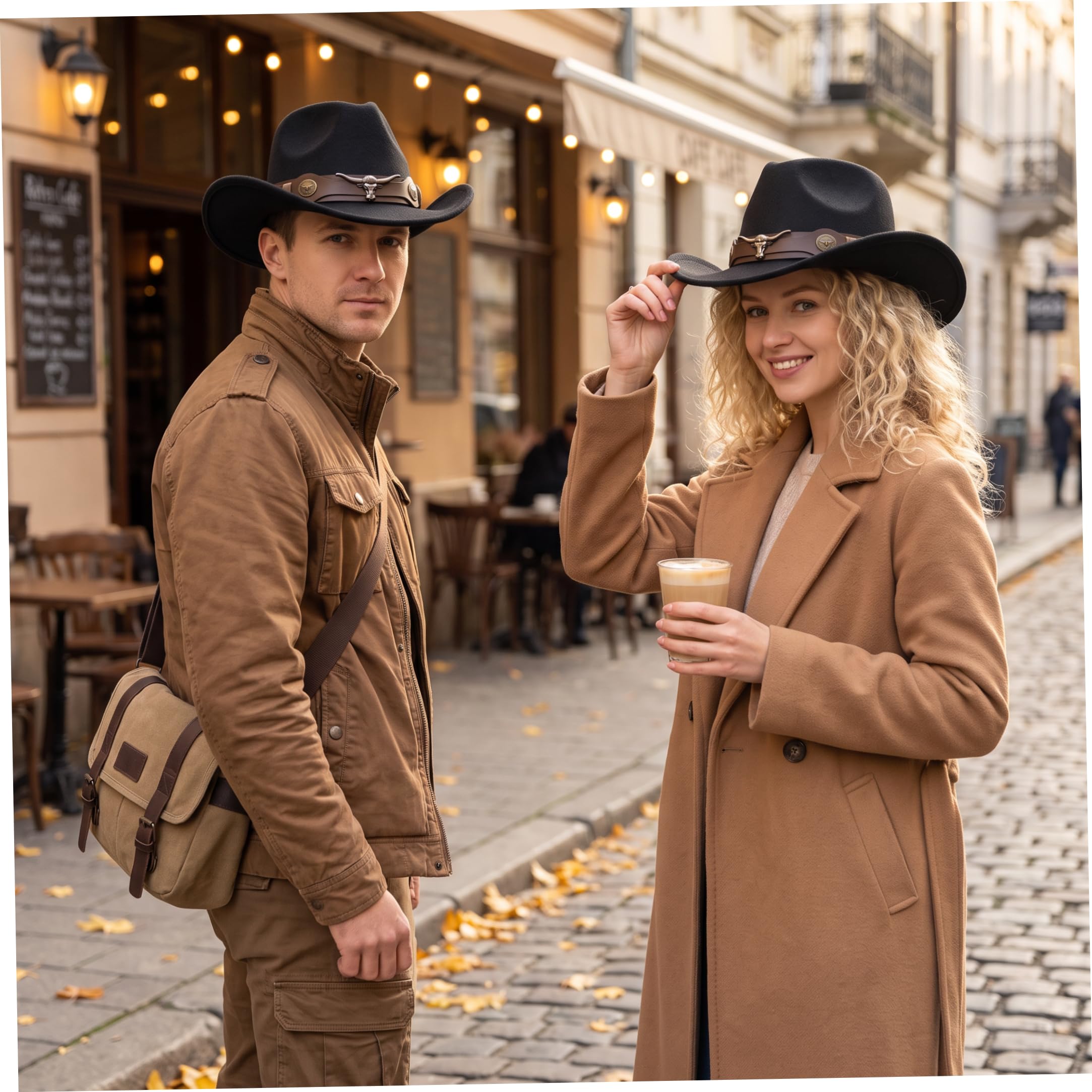 Cappello Western per uomo e donna, finitura Fedora Coffee con testa di