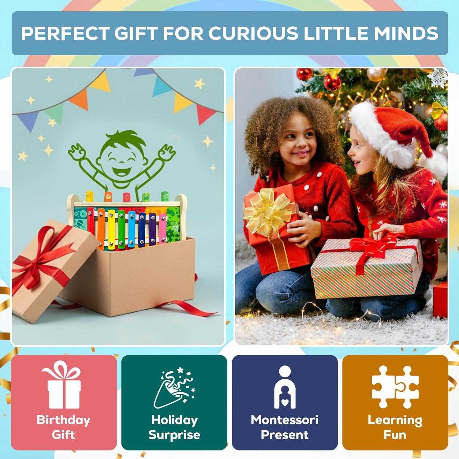 Montessori Wooden Hammering Toy – 6-in-1 Xylophone, Pound Bench, Shape Sorter & Learning Tool for Toddlers | Educational Musical Toy for Boys & Girls Ages 1–5 | Develops Motor Skills & Sensory Play - Image 7