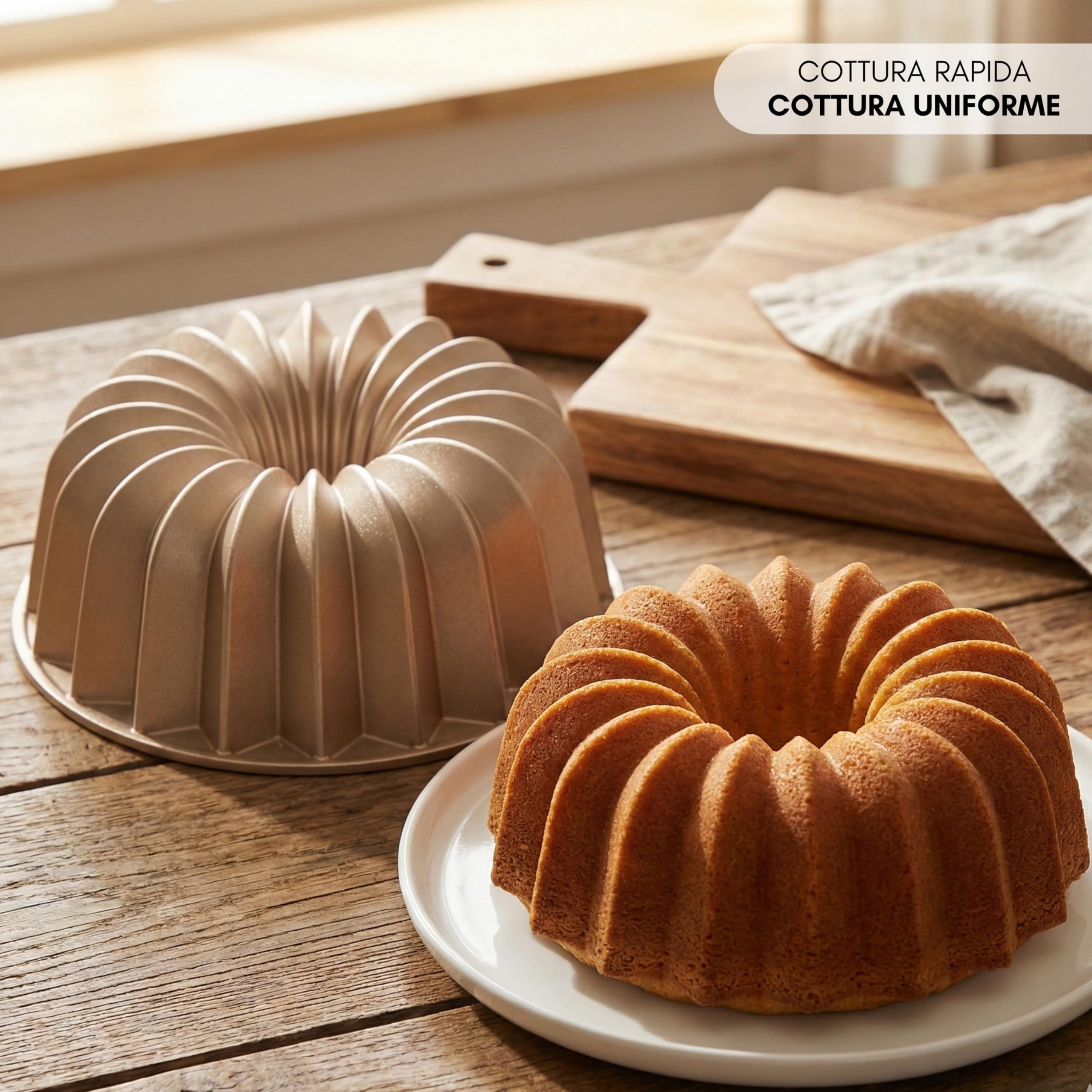 Erreke Stampo Torta Forno, Stampo Ciambella con Doppio Rivestimento Antiaderente, Alluminio Pressofuso Resistente, Savarin Cottura Uniforme, per Pasticceria, Flan, Budino, 24 cm, 2,5 litri, Gleam