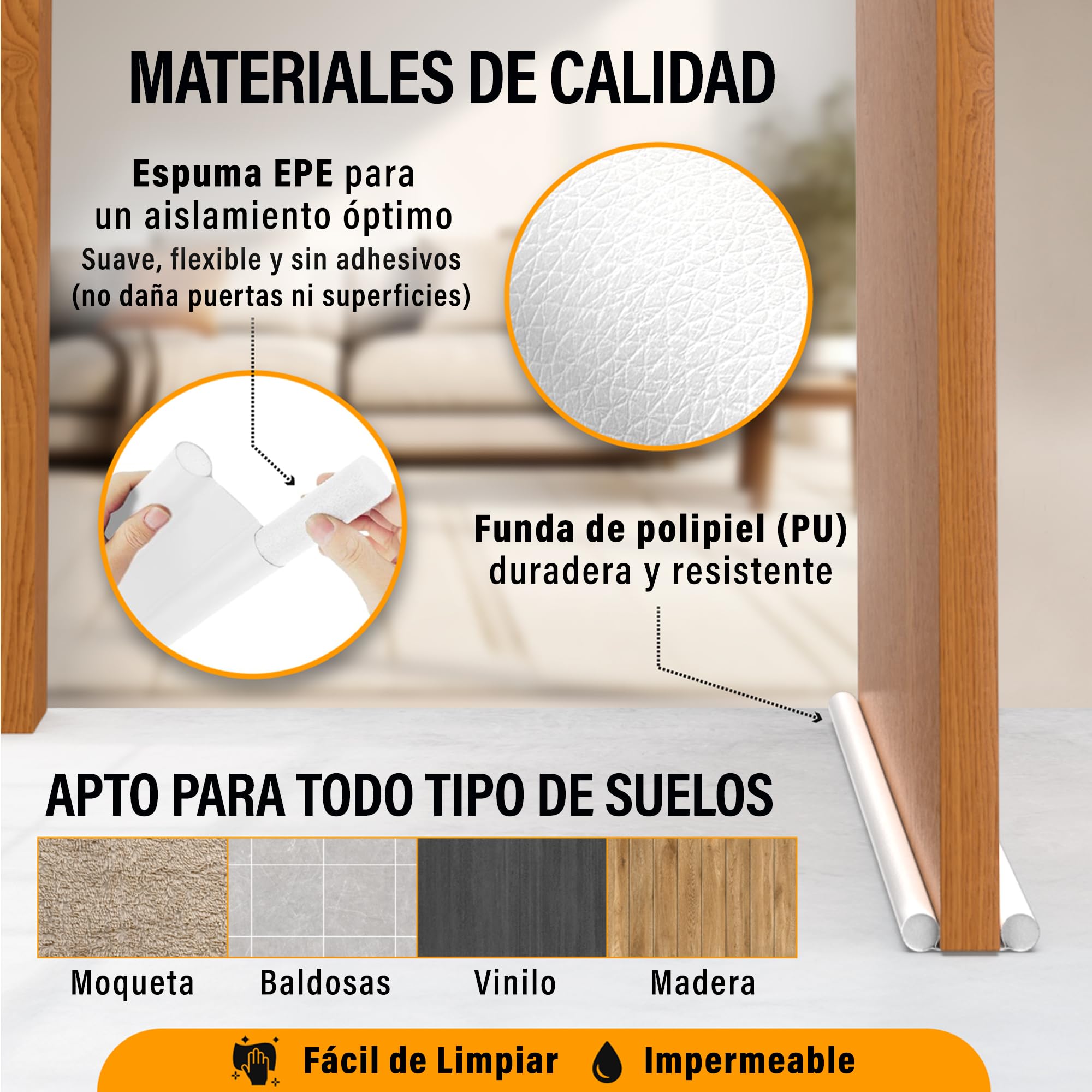 Burlete Puerta Entrada, Burlete Bajo Puerta, Burletes para Puertas Exterior e Interior, Aislante Térmico Frío y Calor, Aislante Acústico, Impermeable, Adaptable hasta 93cm (1, Blanco)
