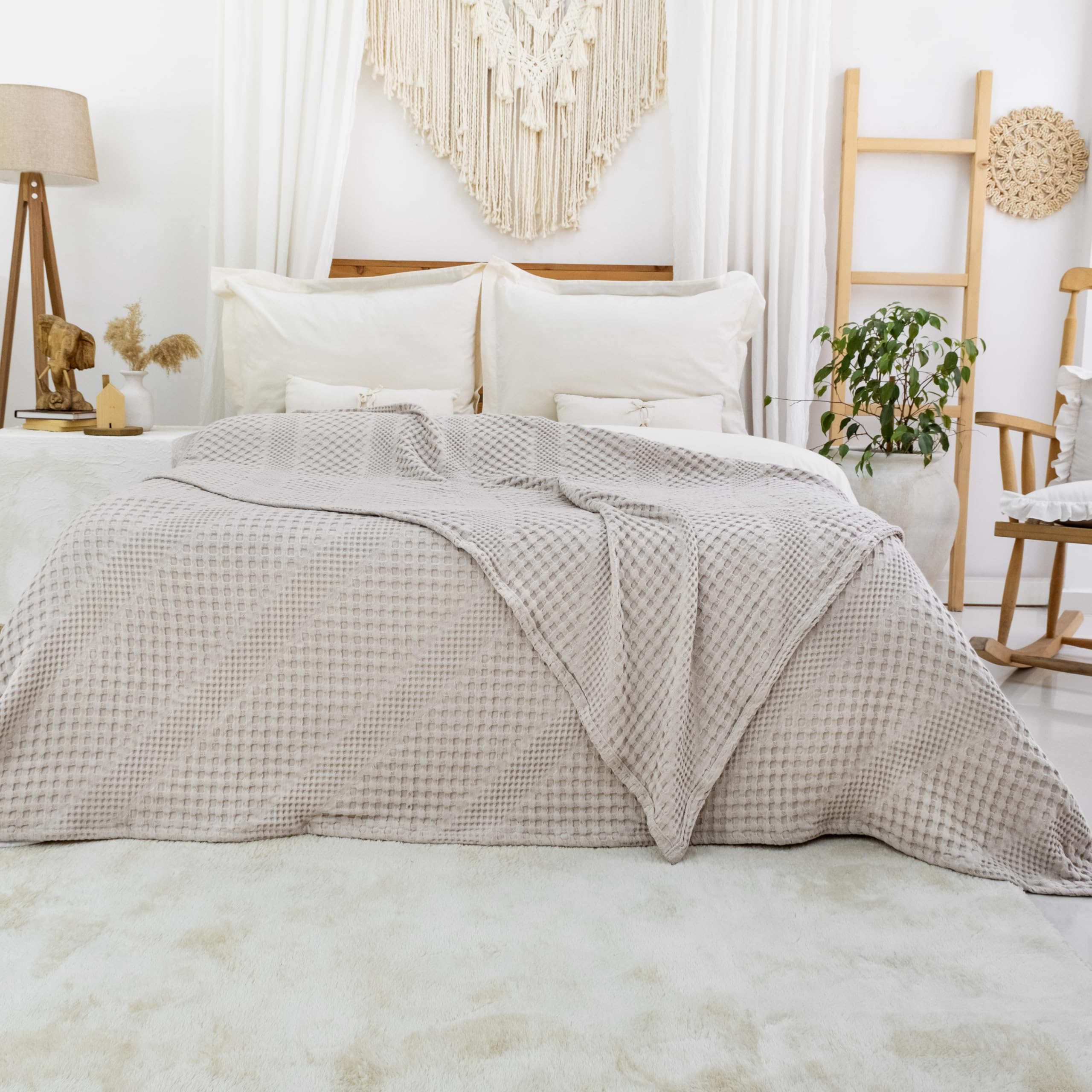 Milam London Manta Suave | Manta 100% algodón para sofás | Manta de Cama Doble | Manta de sofá Grande de 2 plazas | Colcha tamaño Doble | Colección Joanna | Beige - 170 x 250 cm